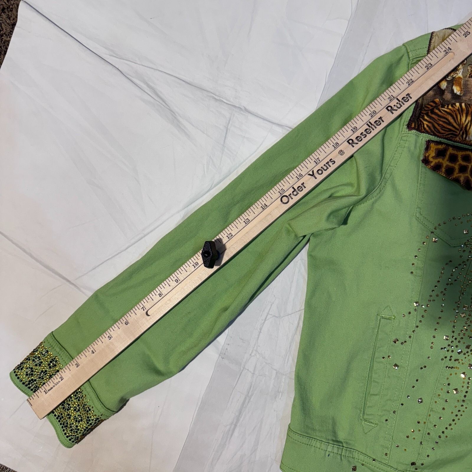 Other Distinct Green Tiger Zebra Denim Jean Jacket - M Rhinestones Size M / US 6-8 / IT 42-44 - 6 Thumbnail