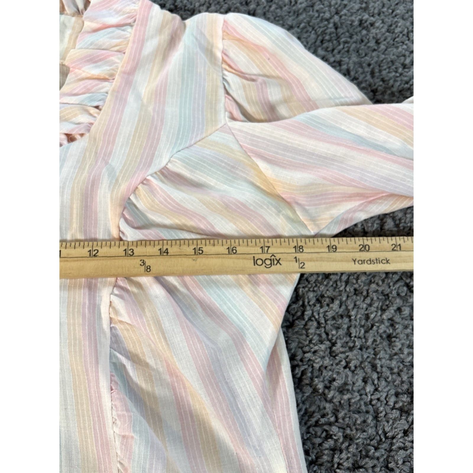 Pinko VINTAGE Sun Craft Blouse Shirt Womens Medium Pink Stripe 1950s Cottagecore V-Neck Long Sleeve Cotton Tunic Size M / US 6-8 / IT 42-44 - 3 Thumbnail
