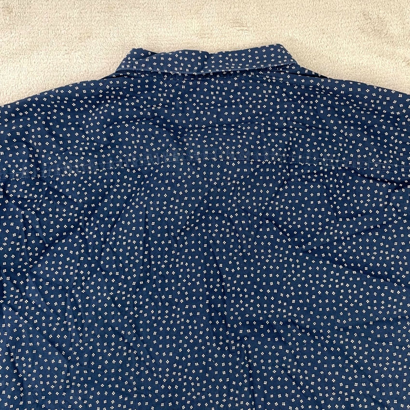 John Varvatos John Varvatos Luxe Shirt Men L Navy Geometric Slim Short Sleeve Button-Up Collared Twill Cotton Spandex Size US L / EU 52-54 / 3 - 5 Thumbnail