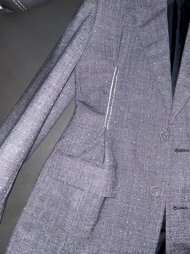 Dior Dior 2022FW Grey Wool Plaid Glitter Gypsophila blazer 2505- Size 48R - 3 Thumbnail