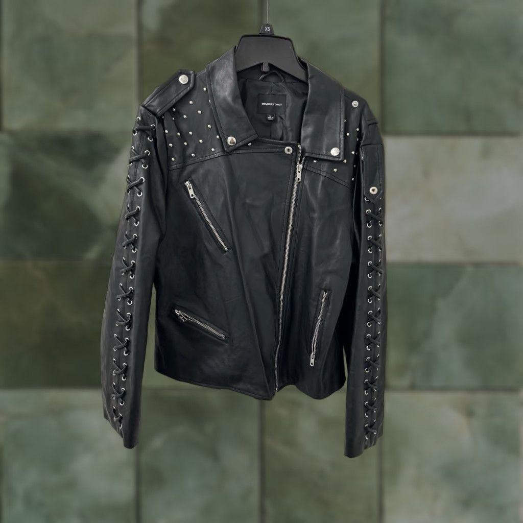 Members Only Members Only Leather Jacket Womens L Black Studded Lace Up Moto Jacket Size L / US 10 / IT 46 - 1 Thumbnail