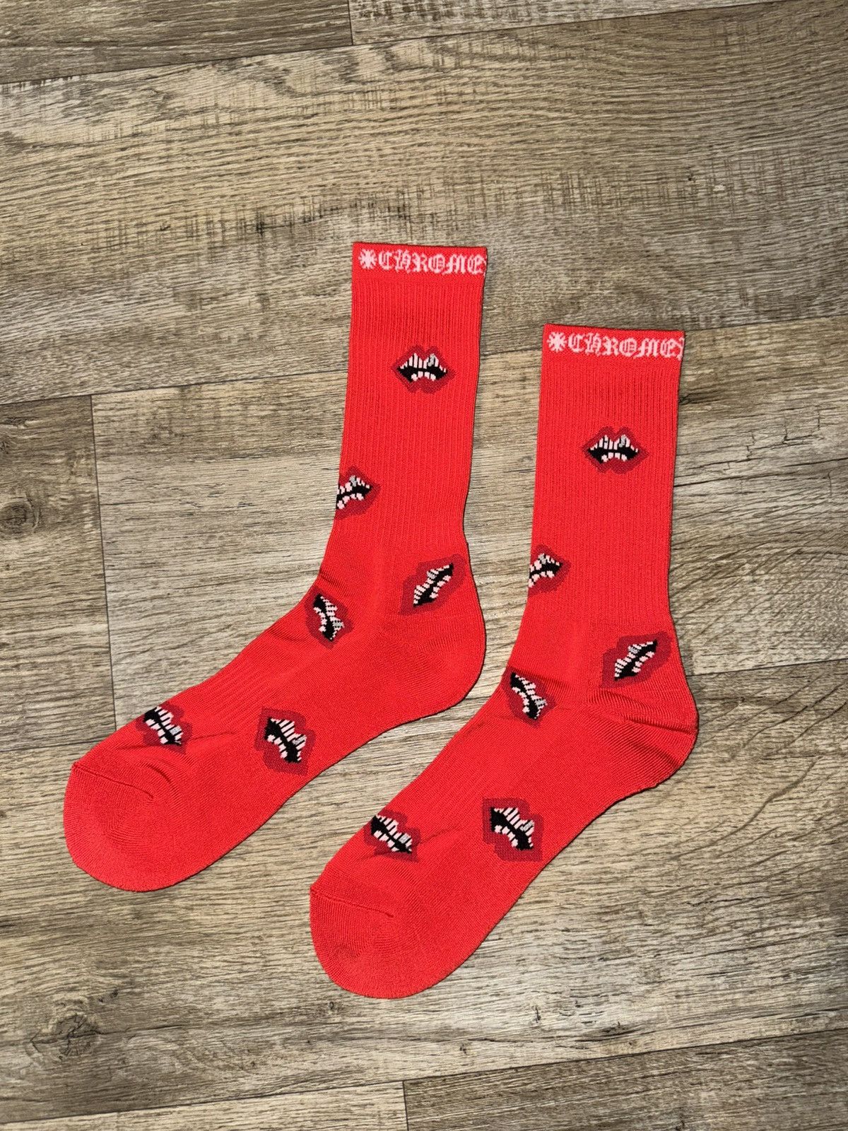 新品　CHROME HEARTS matty boy、ボーダー　ソックス　2点 Chrome Hearts Chrome Hearts Matty Boy Socks White Red Lips | Grailed