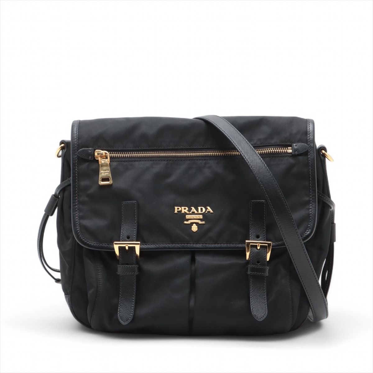 Prada Tessuto Saffiano Nylon Leather Messenger Bag in Black, Men's