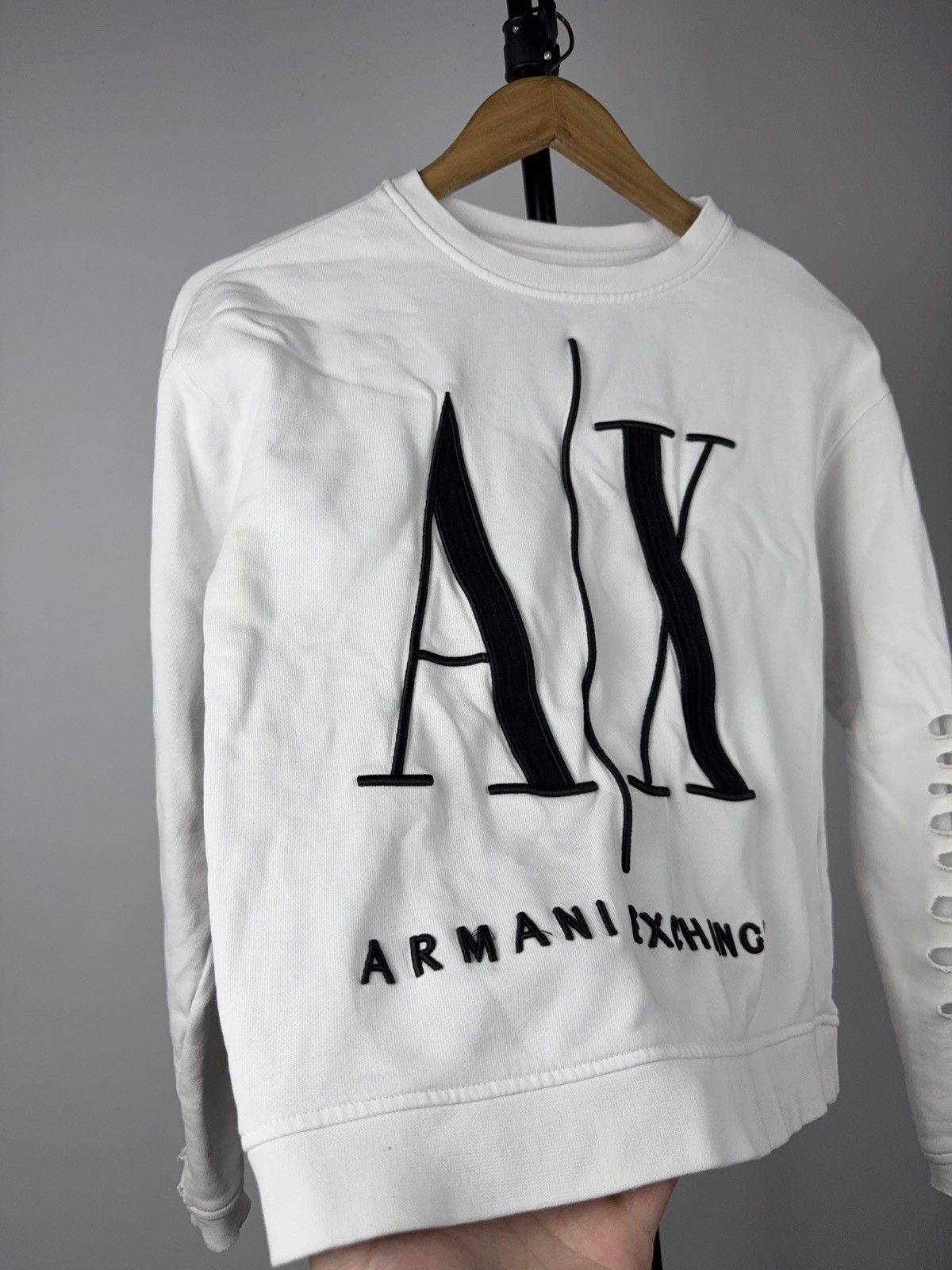 Armani Exchange Armani Exchange ICON Logo Distressed Sleeve Sweatshirt XS Size XS / US 0-2 / IT 36-38 - 4 Thumbnail