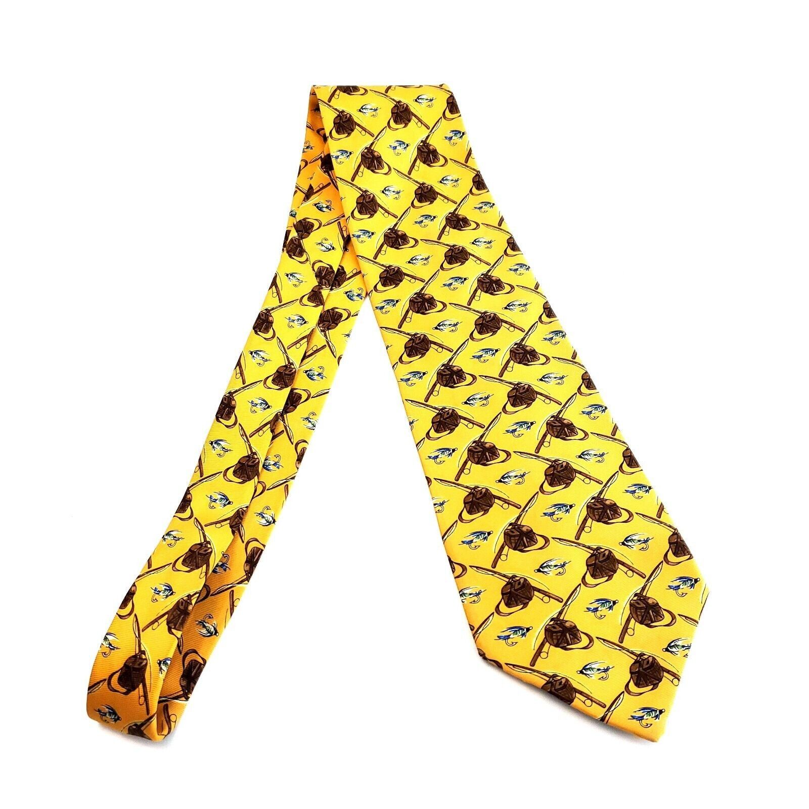 Banana Republic Banana Republic Fly Fishing Print Yellow Wide Silk Tie Size ONE SIZE - 6 Thumbnail