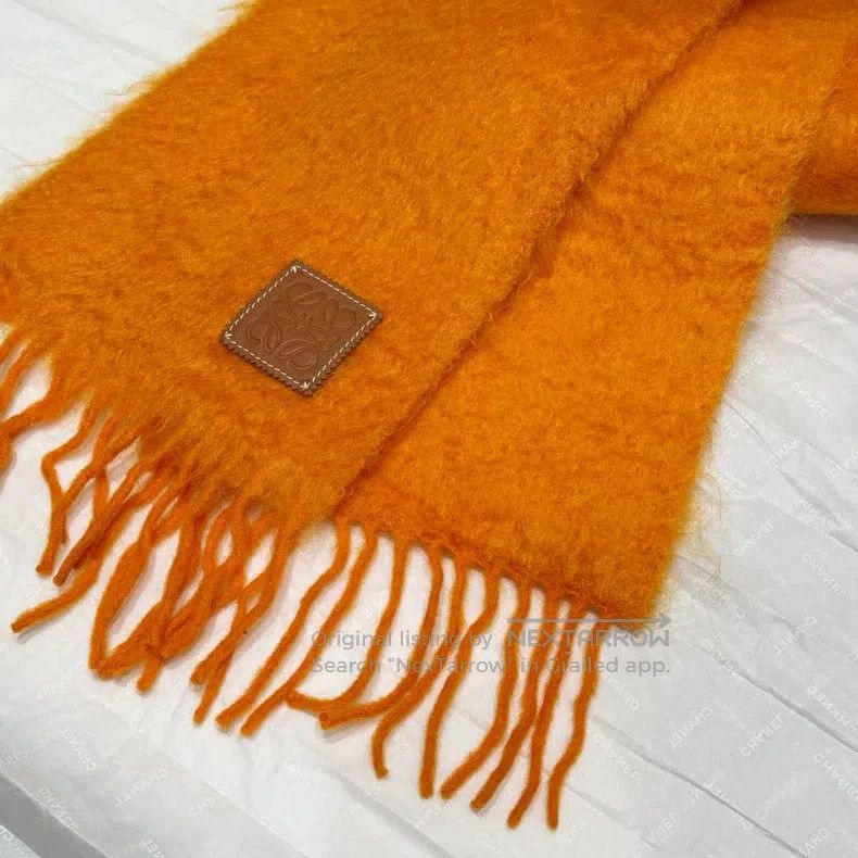 Loewe Loewe Cashmere and Mohair Orange Leather Patch Scarf Size ONE SIZE - 6 Thumbnail