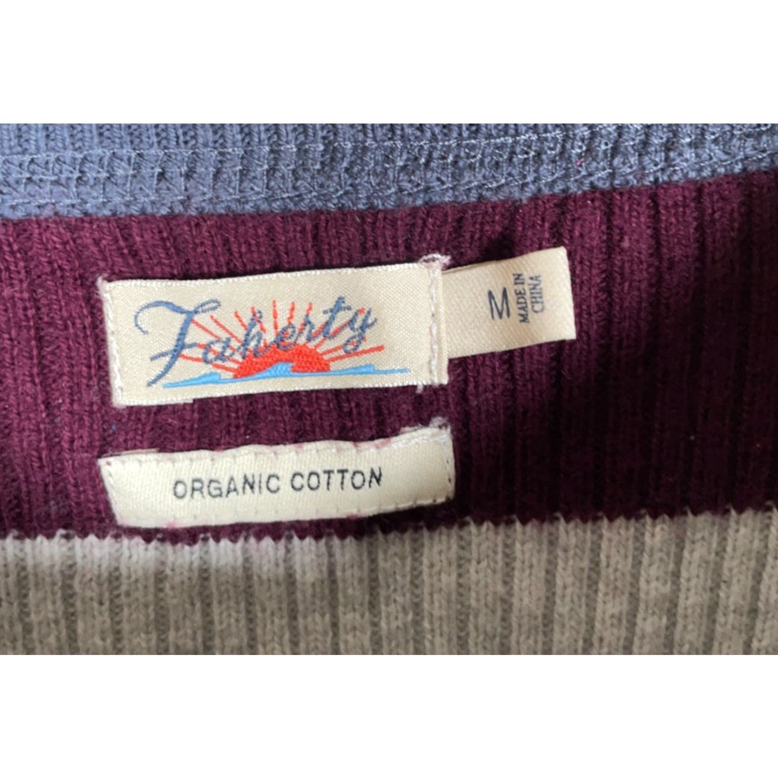 Faherty Faherty Mikki Henley Sweater Women's Medium Gray Red Striped Cotton Cashmere Size M / US 6-8 / IT 42-44 - 3 Thumbnail