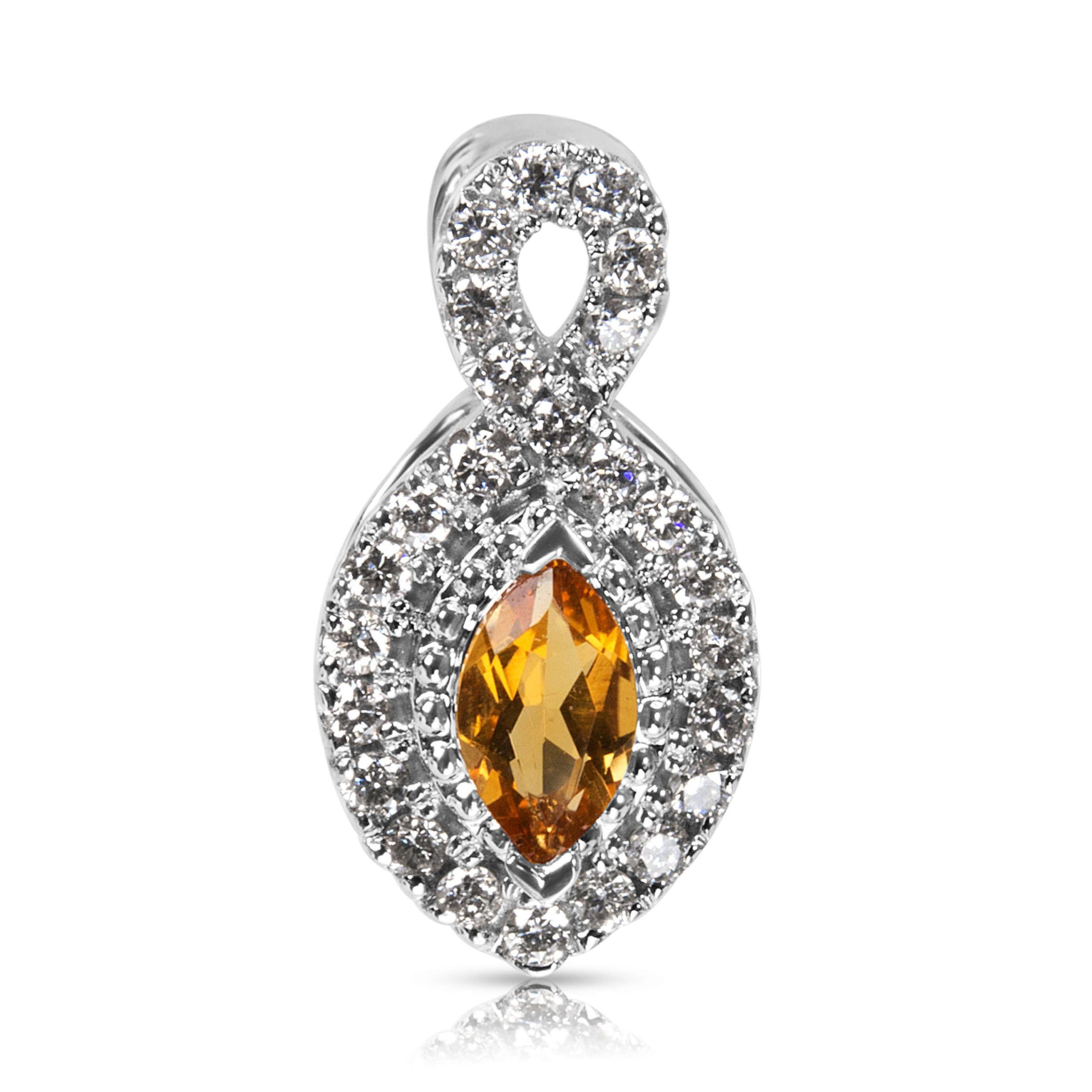 image of Tiffany Co Diamond & Citrine Marquise Pendant In 14K White Gold (0.41 Ctw), Women's