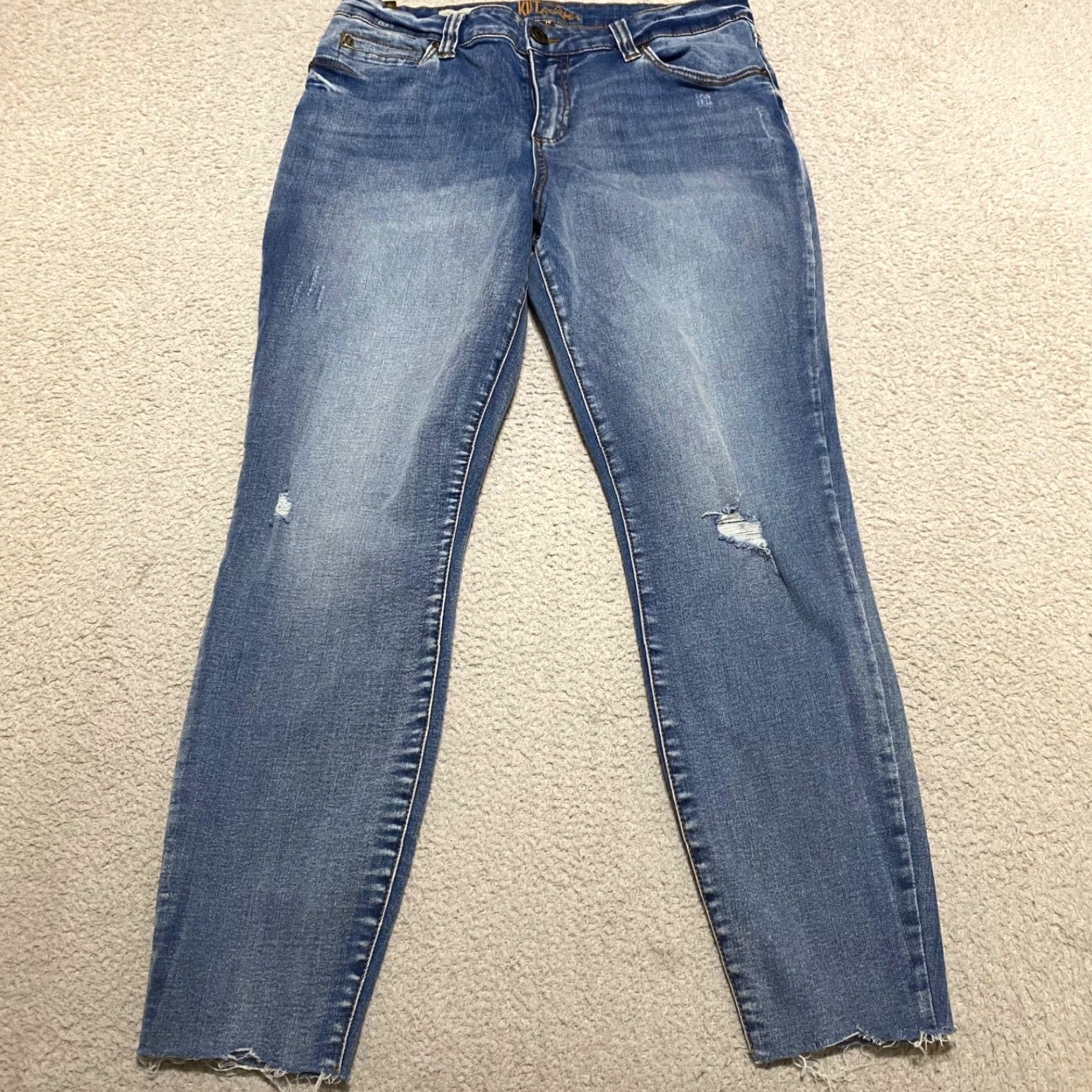 Vintage KUT from the Kloth Womens Jeans 14 Blue Denim High Rise Ankle Distress Raw Hem 5-Pocket Design Size 36" / US 14 / IT 50 - 2 Thumbnail