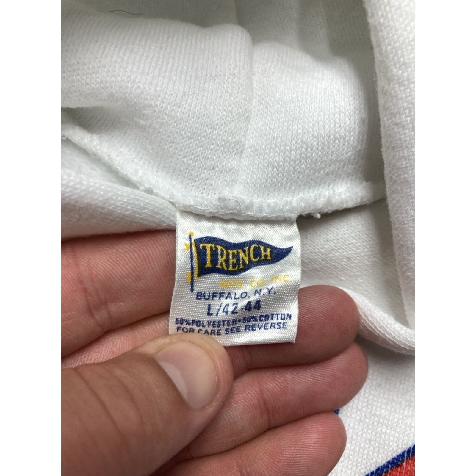 Vintage VINTAGE University KU Jayhawks Pullover Hoodie Sweatshirt Men Large White 80s Trench KU Jayhawks Mens L Hoodie Size US L / EU 52-54 / 3 - 5 Thumbnail