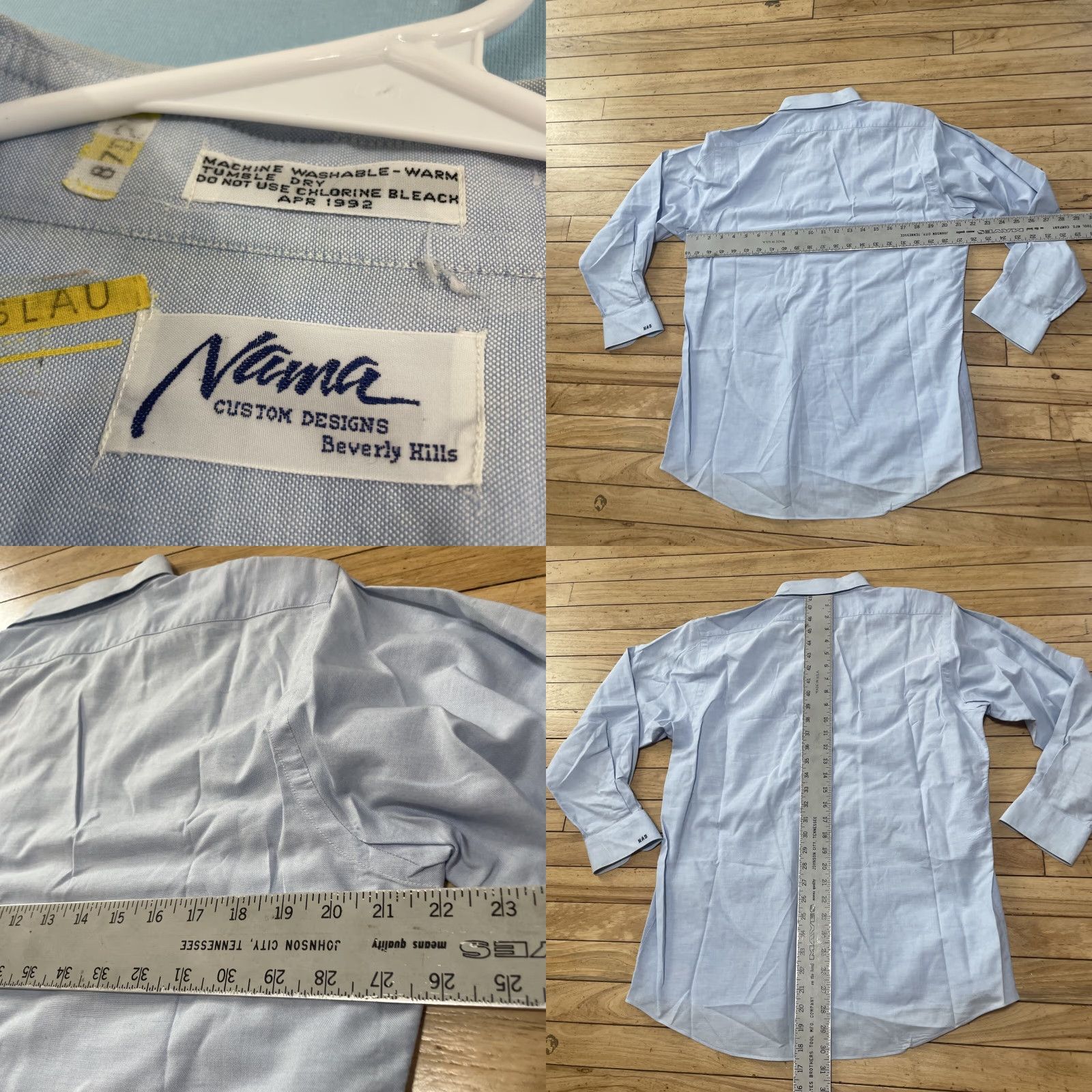Vintage VINTAGE NAMA BEVERLY HILLS Dress Shirt VTG 90s Men L Blue Oxford 44" Button-Up Size 40R - 8 Thumbnail