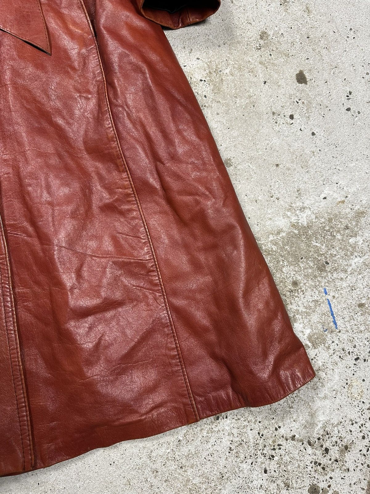 Vintage Vintage 90s Genuine Leather Fur Collar Long Coat Size L / US 10 / IT 46 - 4 Thumbnail
