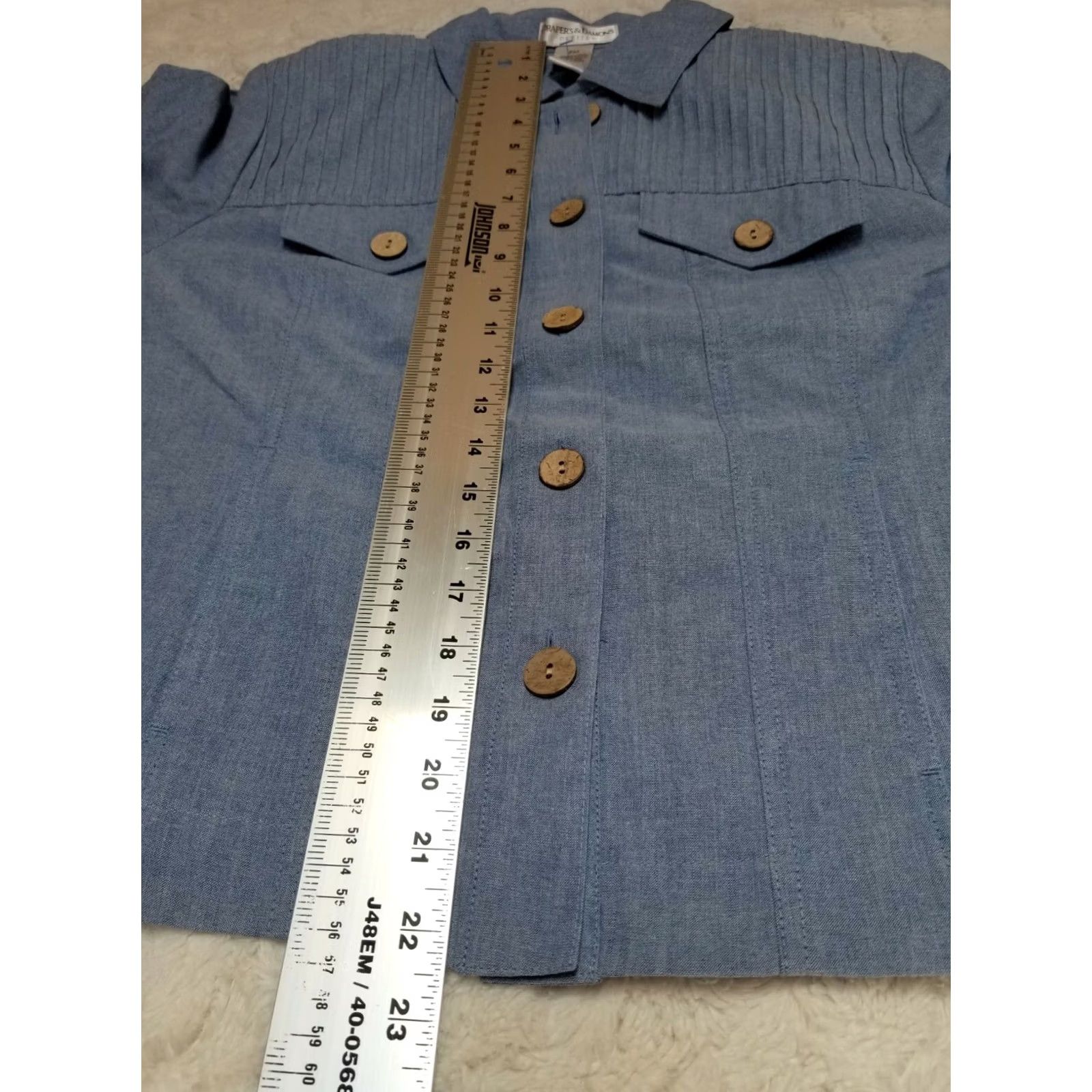 Vintage Draper's & Damon's Womens PM Button Front Jacket Light Blue Pockets Chambray Petite Regular Size PM Jacket Women Overall Blue Pattern Solid" Size M / US 6-8 / IT 42-44 - 5 Thumbnail