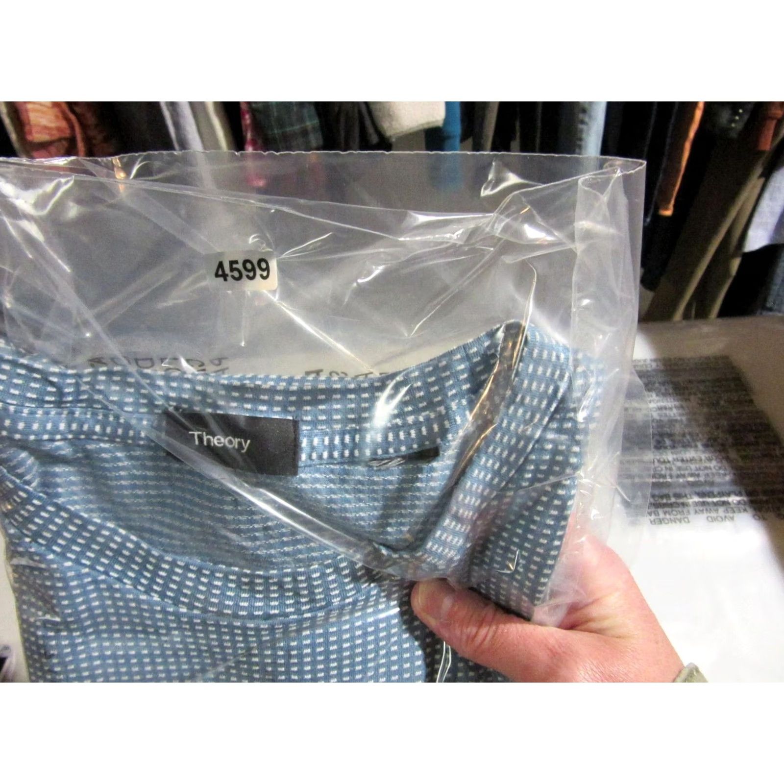 Theory Theory Shirt Mens Large Blue White Geometric Crewneck Tee Lightweight Casual Size US L / EU 52-54 / 3 - 8 Thumbnail