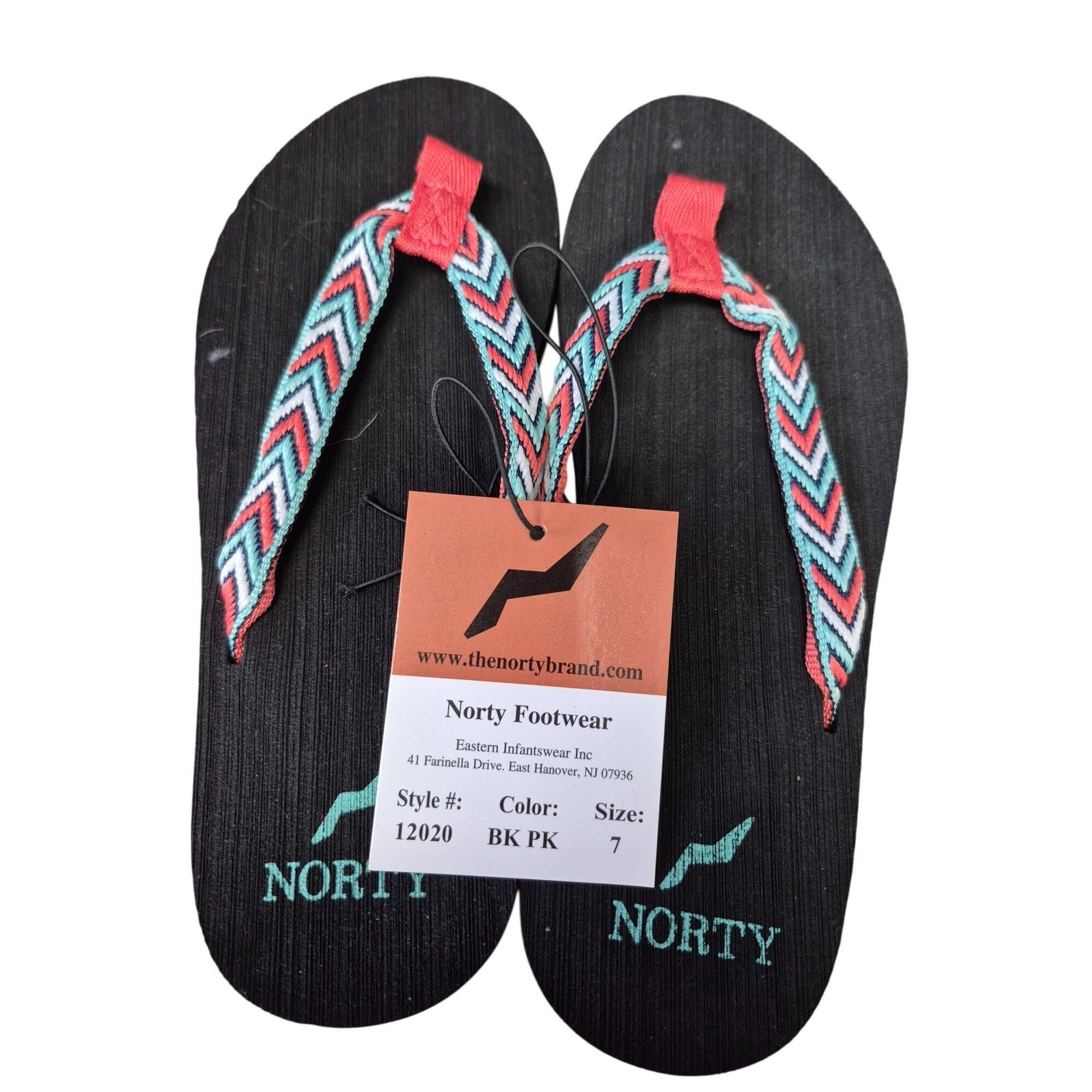 Other Norty Womens Size 7 Black & Pink Flip Flops With Chevron Str Size US 7 / IT 37 - 1 Thumbnail