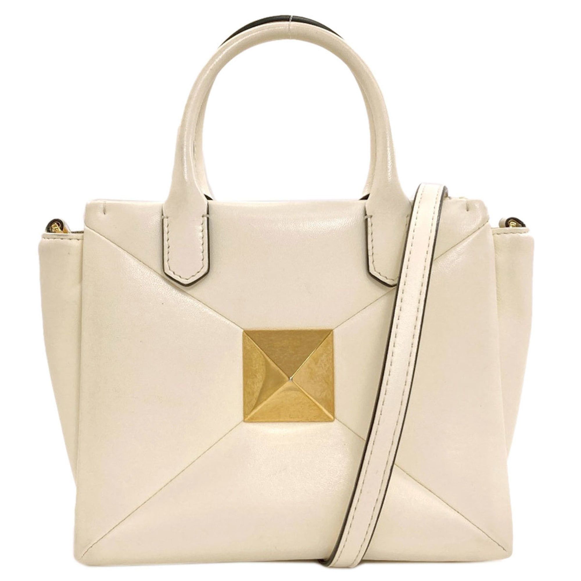 Valentino One Stud 2-Way Handbag Leather Women's Valentino in White