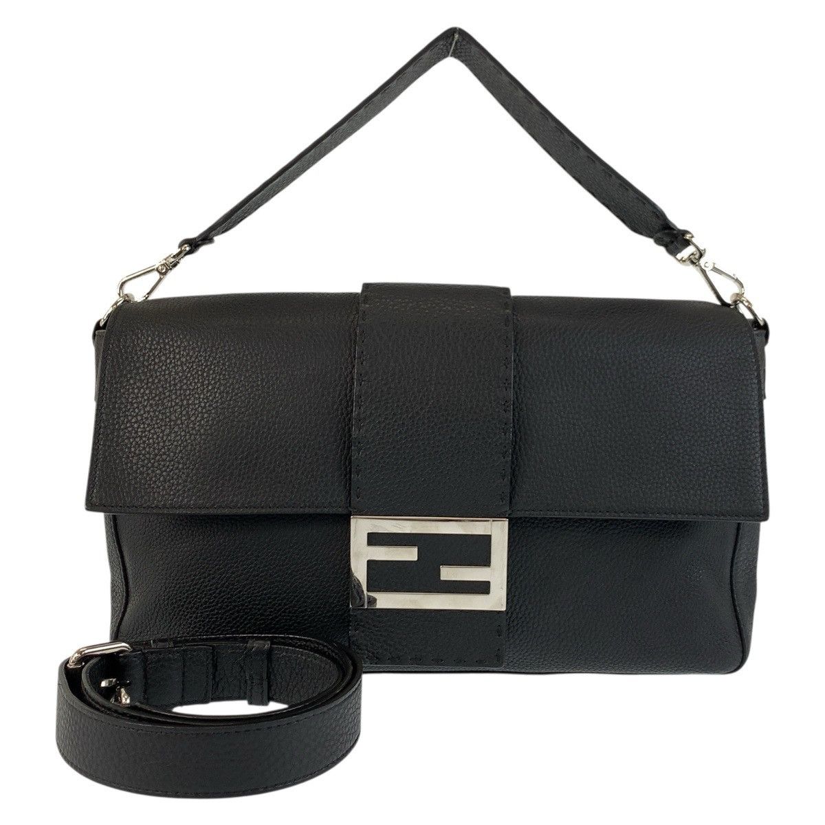 Fendi Fendi Mamma Baguette Sellaria Leather 2Way Bag Leather Shoulder Bag in Black, Men's