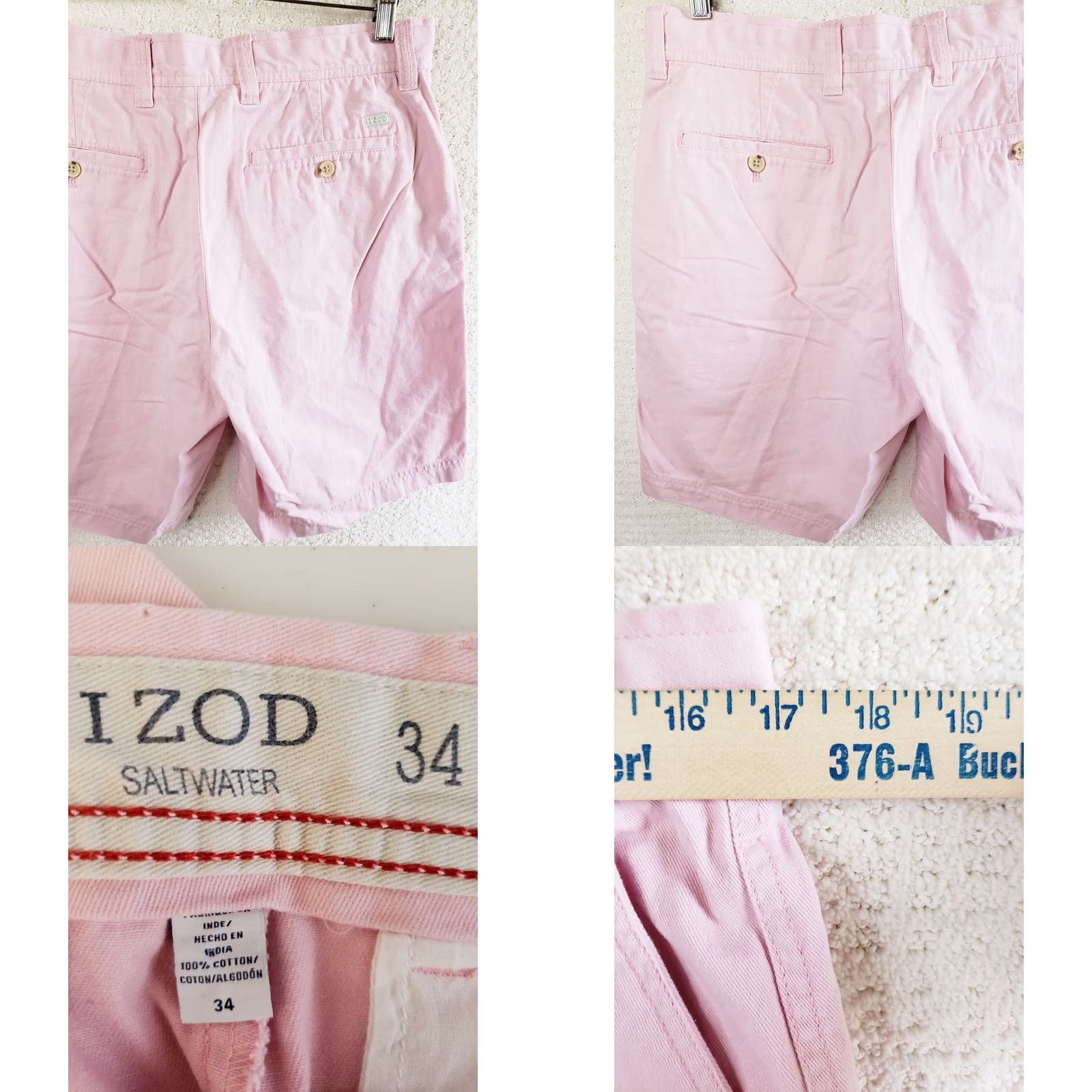 Izod IZOD Saltwater Shorts Men 34x9 Pink Regular Fit Flat Front 9" Inseam Casual Cotton Chino Zip Belt Loops Logo Stretch Vintage? No Size US 34 / EU 50 - 8 Thumbnail