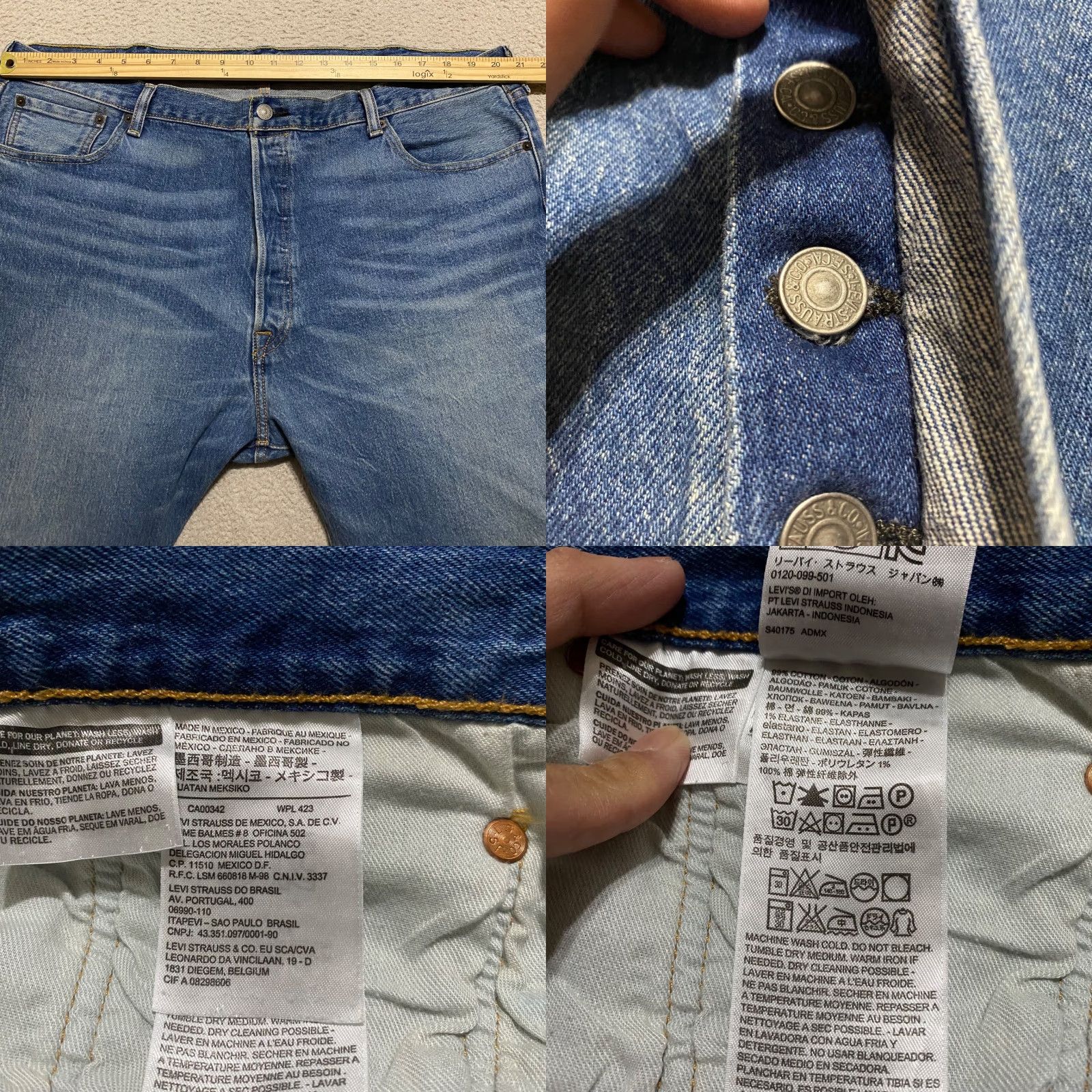 Levi's Levi's 501 Jeans Mens 42x32 Blue Denim Button Fly Medium Wash Straight Leg Shirt? Size US 42 / EU 58 - 8 Thumbnail