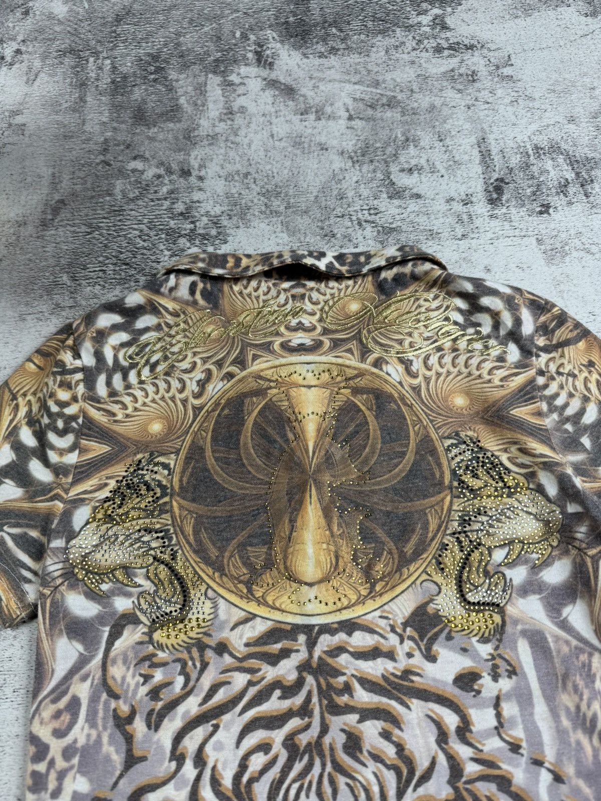 Christian Audigier Christian Audigier Embroidered Gold Tiger Leopard Y2K Jersey Women’s T Shirt Top Size S / US 4 / IT 40 - 19 Thumbnail