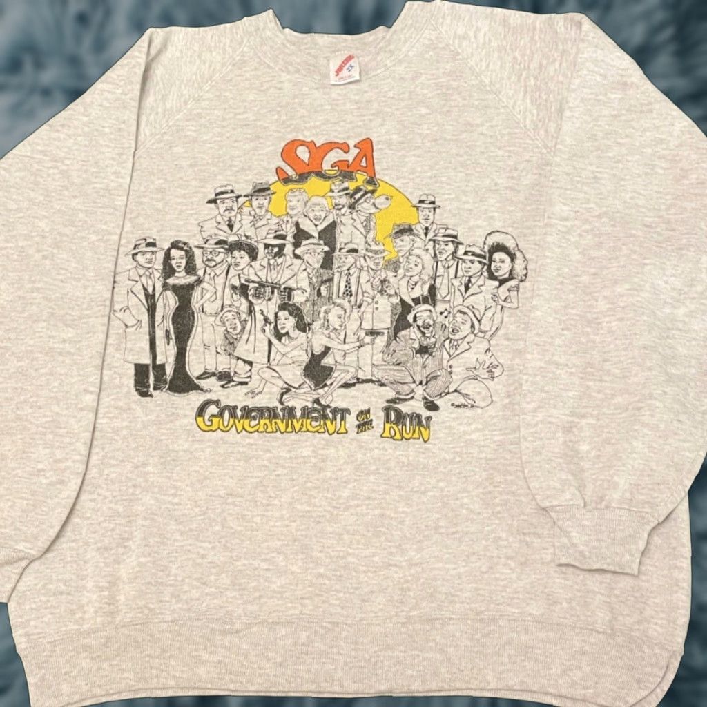 Vintage VINTAGE 90s SGA Government On The Run Student Gov Burgher Crewneck Sweater XXL Men Gray Size US XXL / EU 58 / 5 - 1 Thumbnail