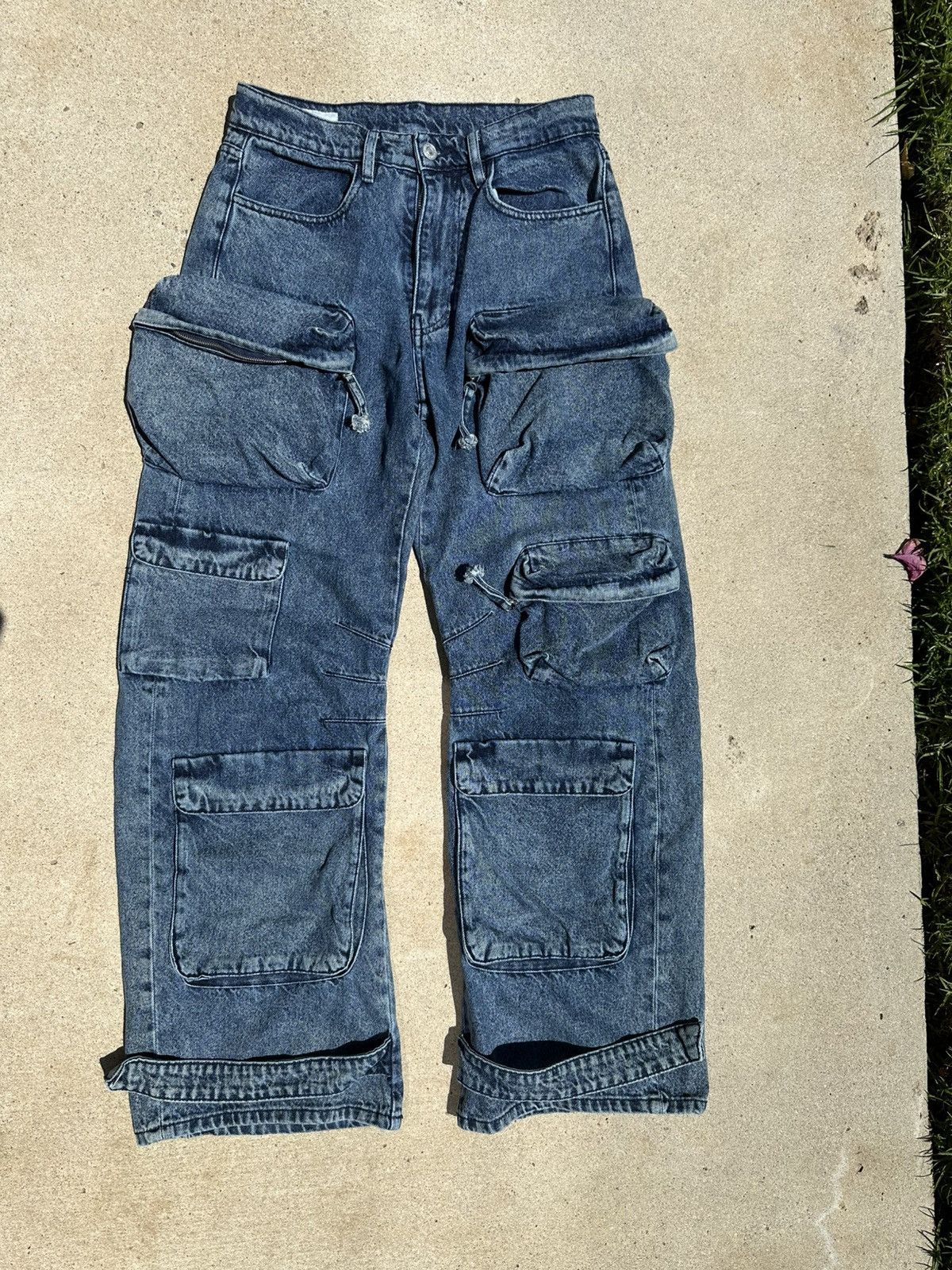 ★ZARA★ CARGO POCKET DENIM TROUSERS ZARA Women Cargo Side Pocket Denim Wide Leg Pants Sz US 2