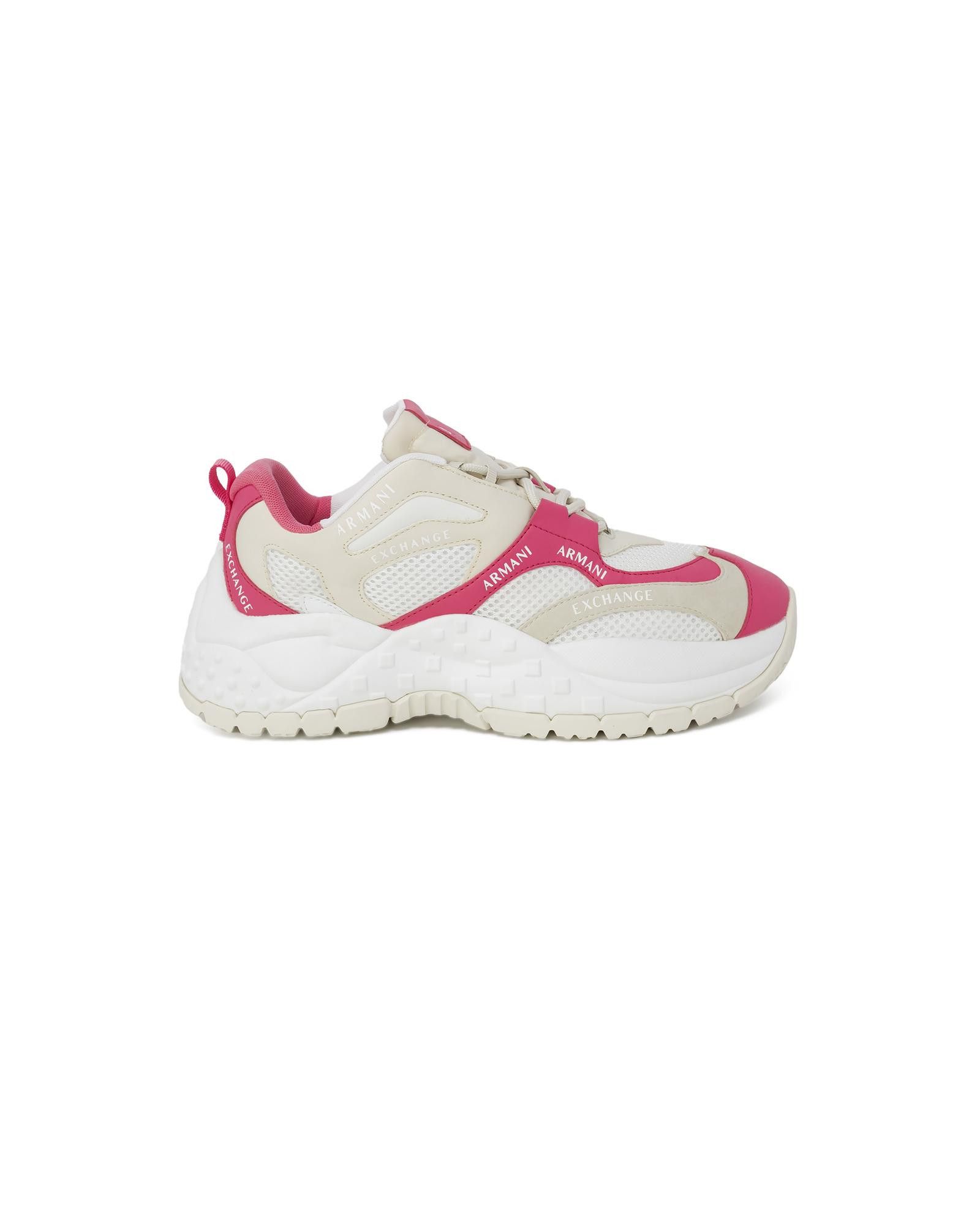 image of Armani Exchange Leather Lace-Up Sneakers With Rubber Sole in Fuchsia, Women's (Size 11)