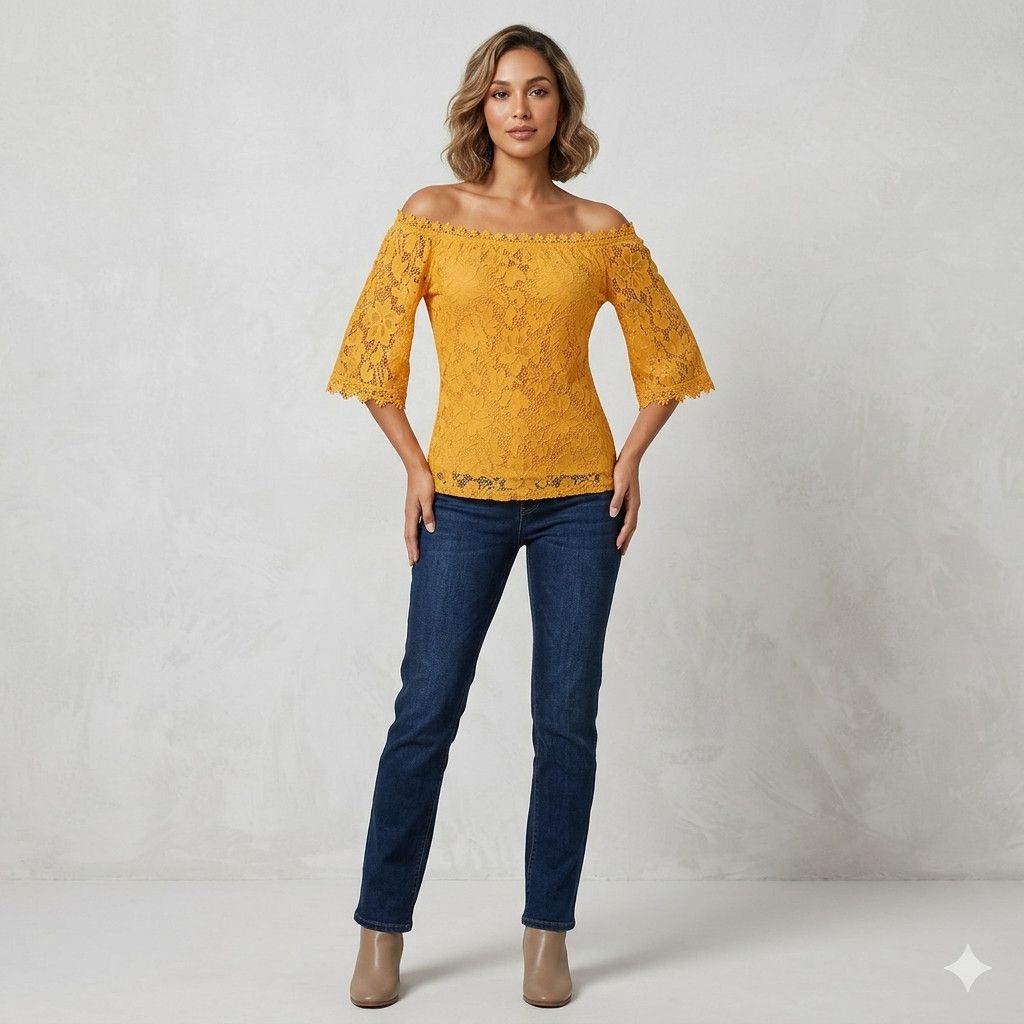 Other Miholl Size S Blouse Lace Overlay Off Shoulder 3/4 Sleeve Size S / US 4 / IT 40 - 2 Thumbnail