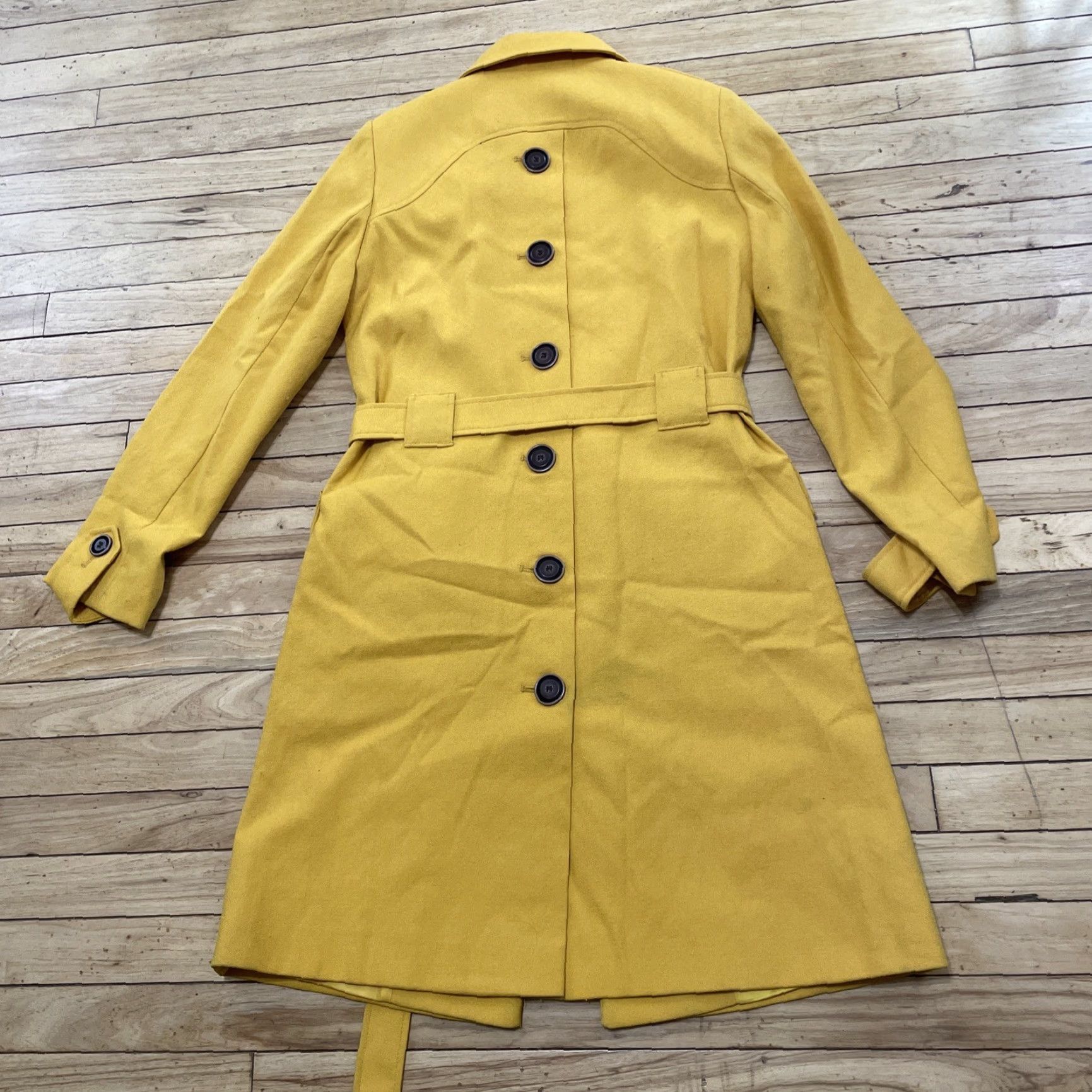 Avia VIA Wool Trench Coat Women 8 Yellow Belted Mod 60s Long Duster Military Grunge Coat Size M / US 6-8 / IT 42-44 - 2 Thumbnail