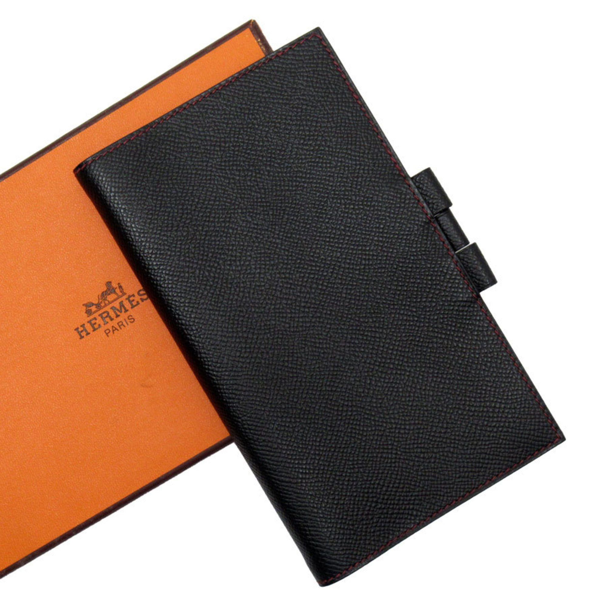 image of Hermes Notebook Cover Leather Black/burgundy Unisex W0221G, Women's