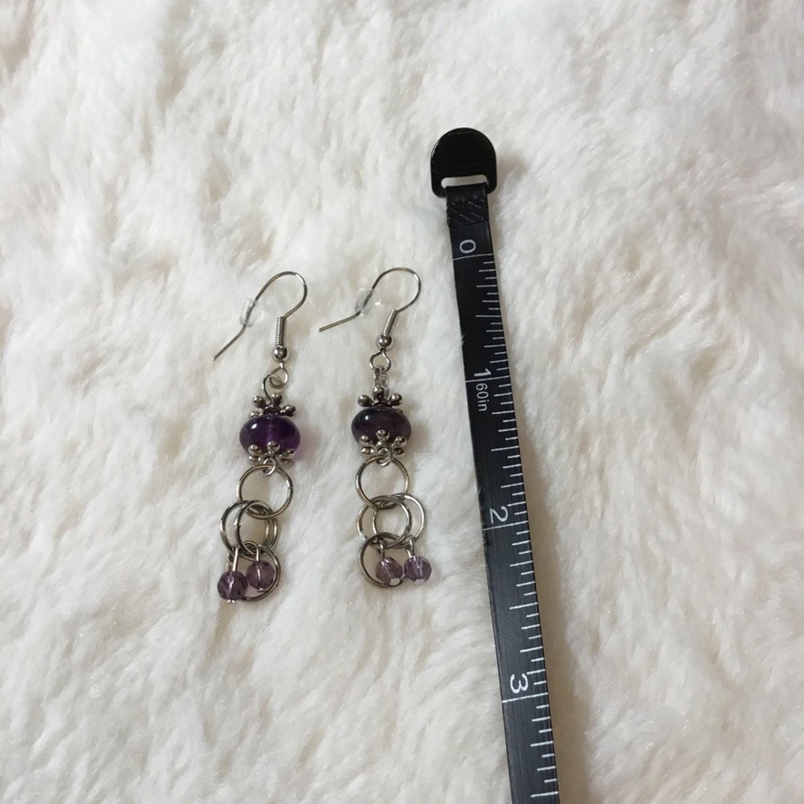 Other Silver Purple Stones Dangle Earrings Size ONE SIZE - 6 Thumbnail
