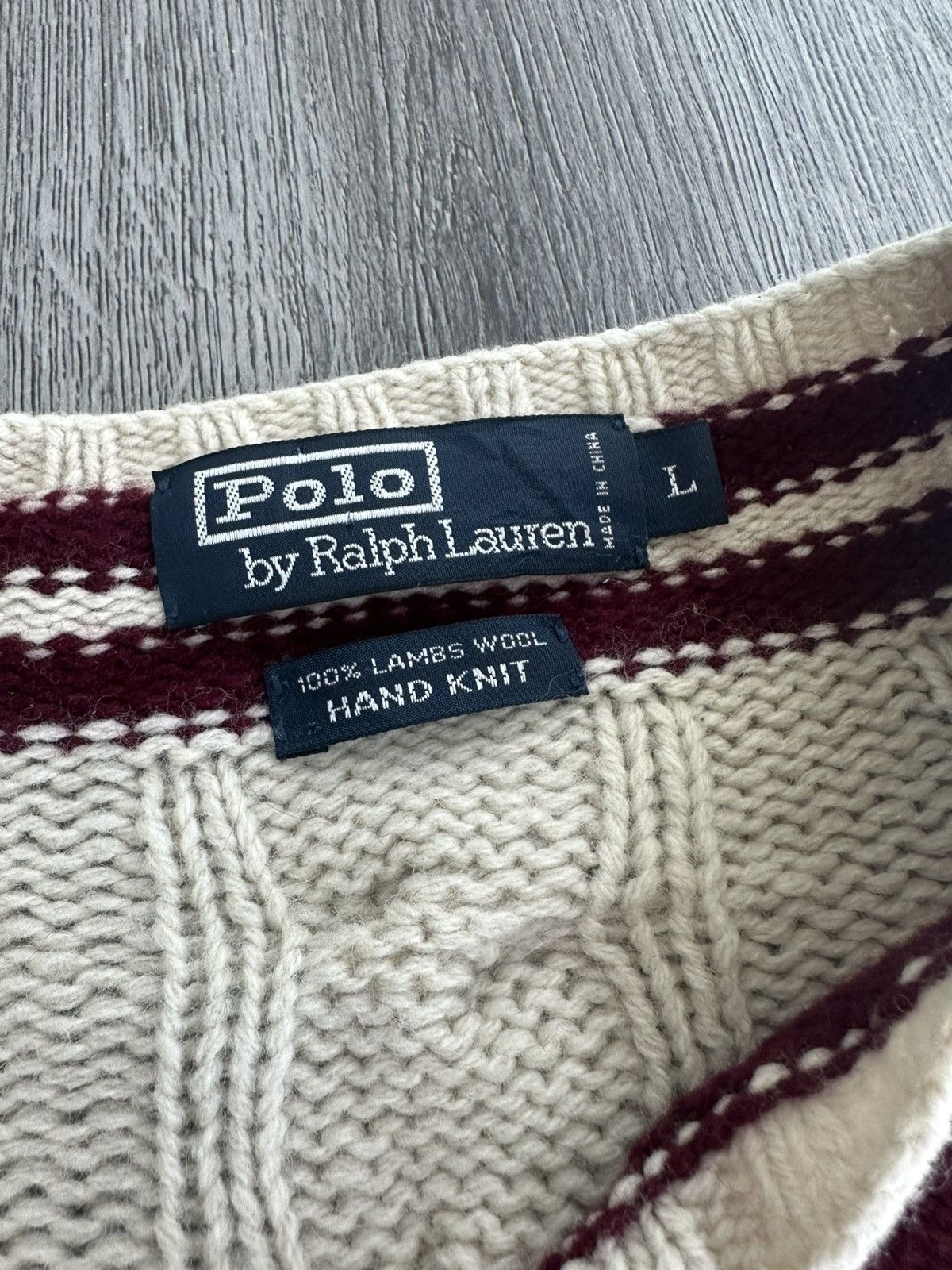 Polo Ralph Lauren Cream Hand-knit Wool Varsity Sweater Size US L / EU 52-54 / 3 - 2 Thumbnail