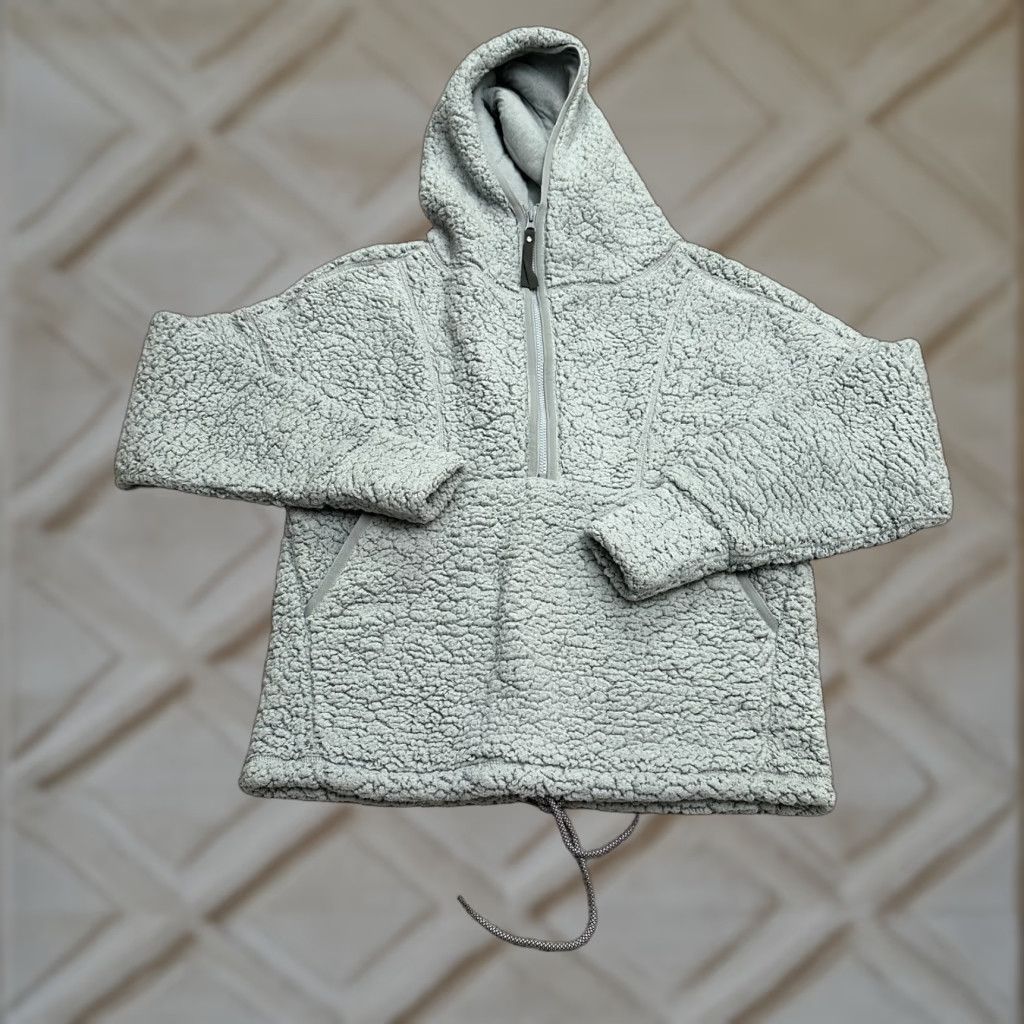 Prana Polar Escape Shearling Hoodie Jacket Womens XS Light Blue 1/4 Zip Pullover