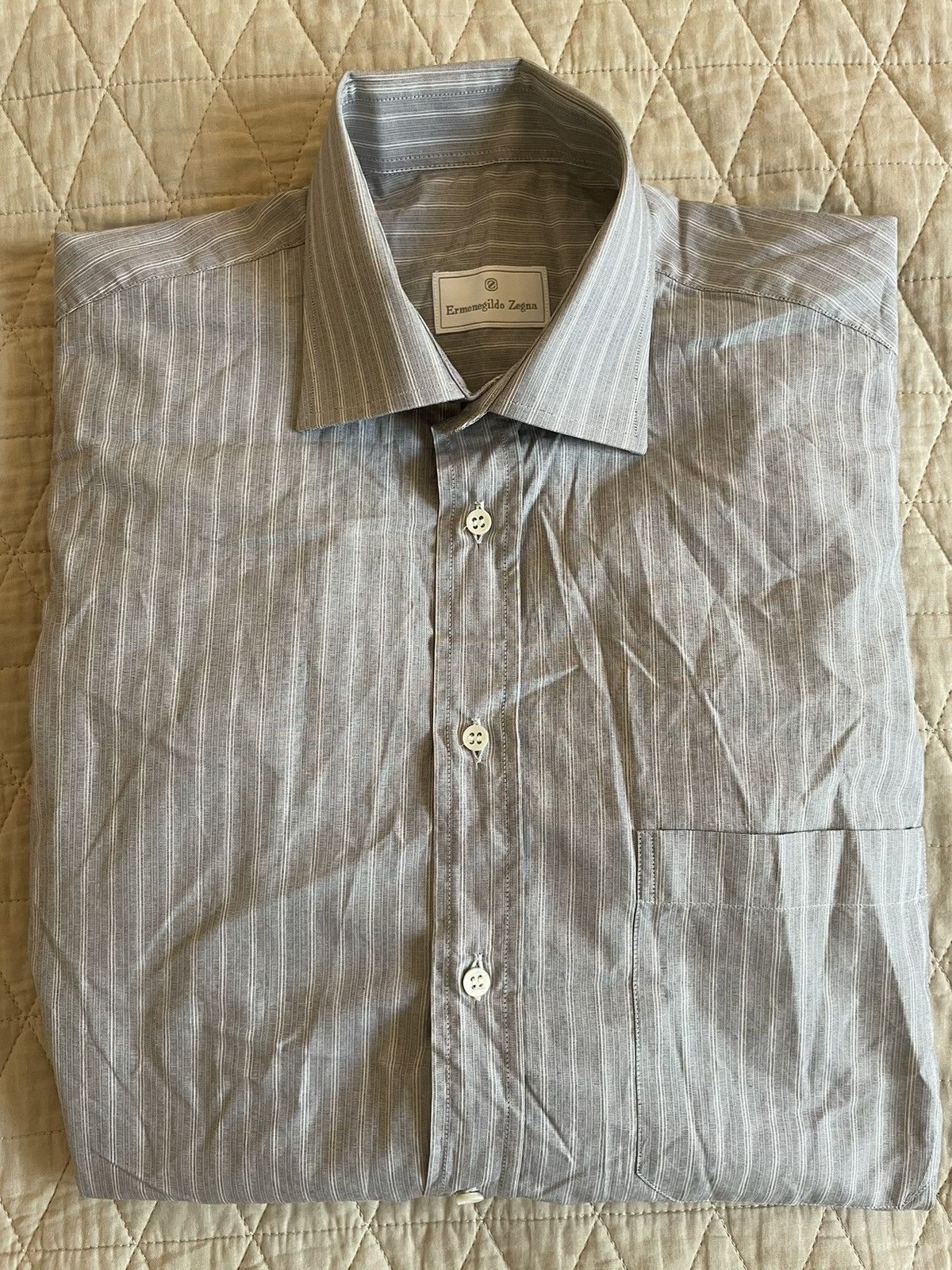 Ermenegildo Zegna × Vintage Spread Collar Subtle Stripe Print Dress Shirt Size US M / EU 48-50 / 2 - 1 Thumbnail