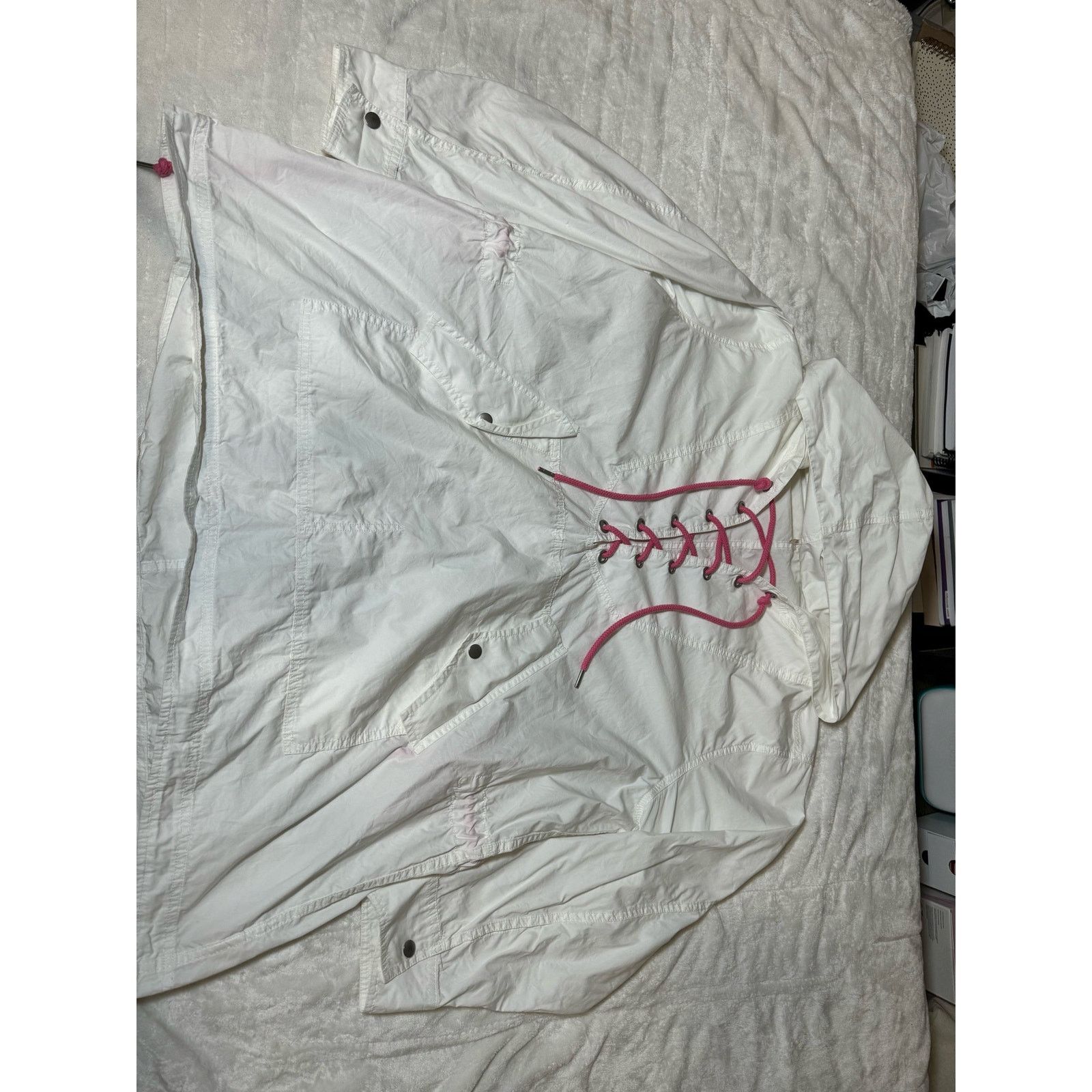Free People Free People White Pink Lace up Poplin Pullover Hoodie XS/S Size S / US 4 / IT 40 - 5 Thumbnail