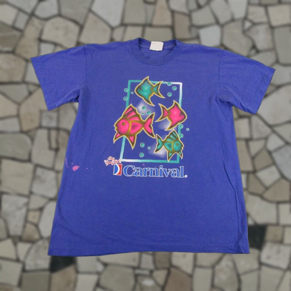 Vintage VINTAGE Carnival Cruise Shirt Mens L Blue 90s Graphic Print T-Shirt Animals Beach Crew Neck Short Sleeve Cotton Knit Logo Size US L / EU 52-54 / 3 - 1 Thumbnail