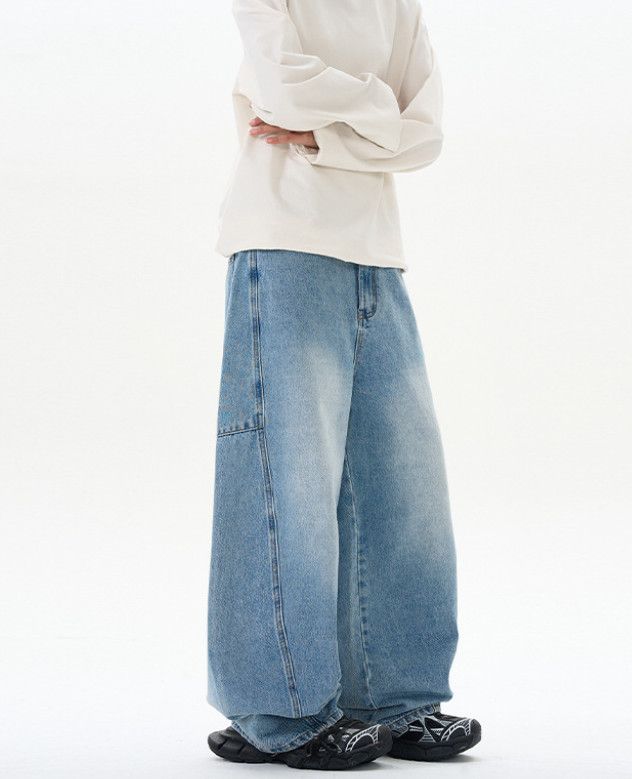 Japanese Brand Men's Retro Street Wide-Leg Patchwork Curved Jeans Y2K Size US 32 / EU 48 - 2 Thumbnail