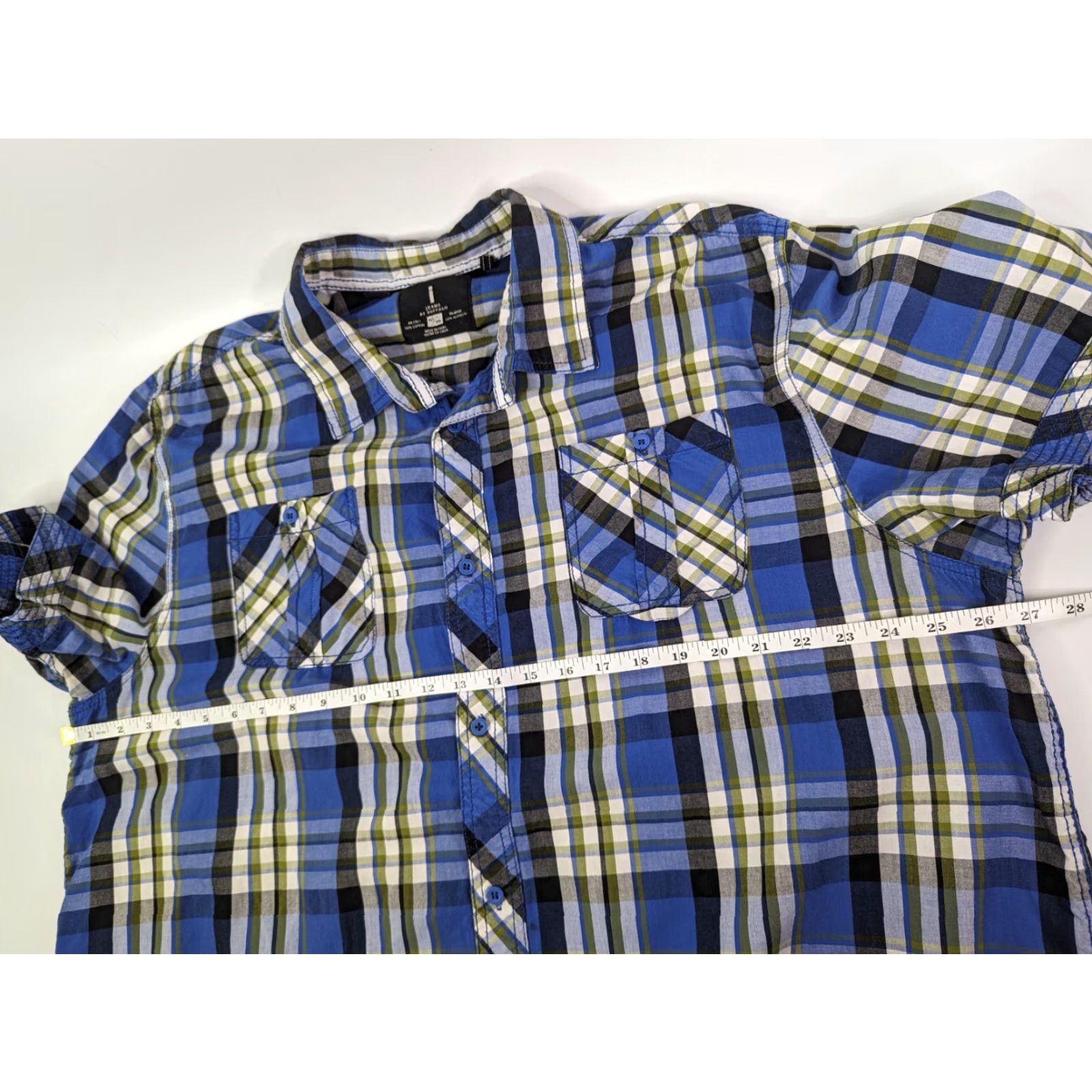 Vintage Buffalo Jeans Men's XLT Plaid Shirt Blue Casual Short Sleeve Pocket Cotton Size US XL / EU 56 / 4 - 6 Thumbnail