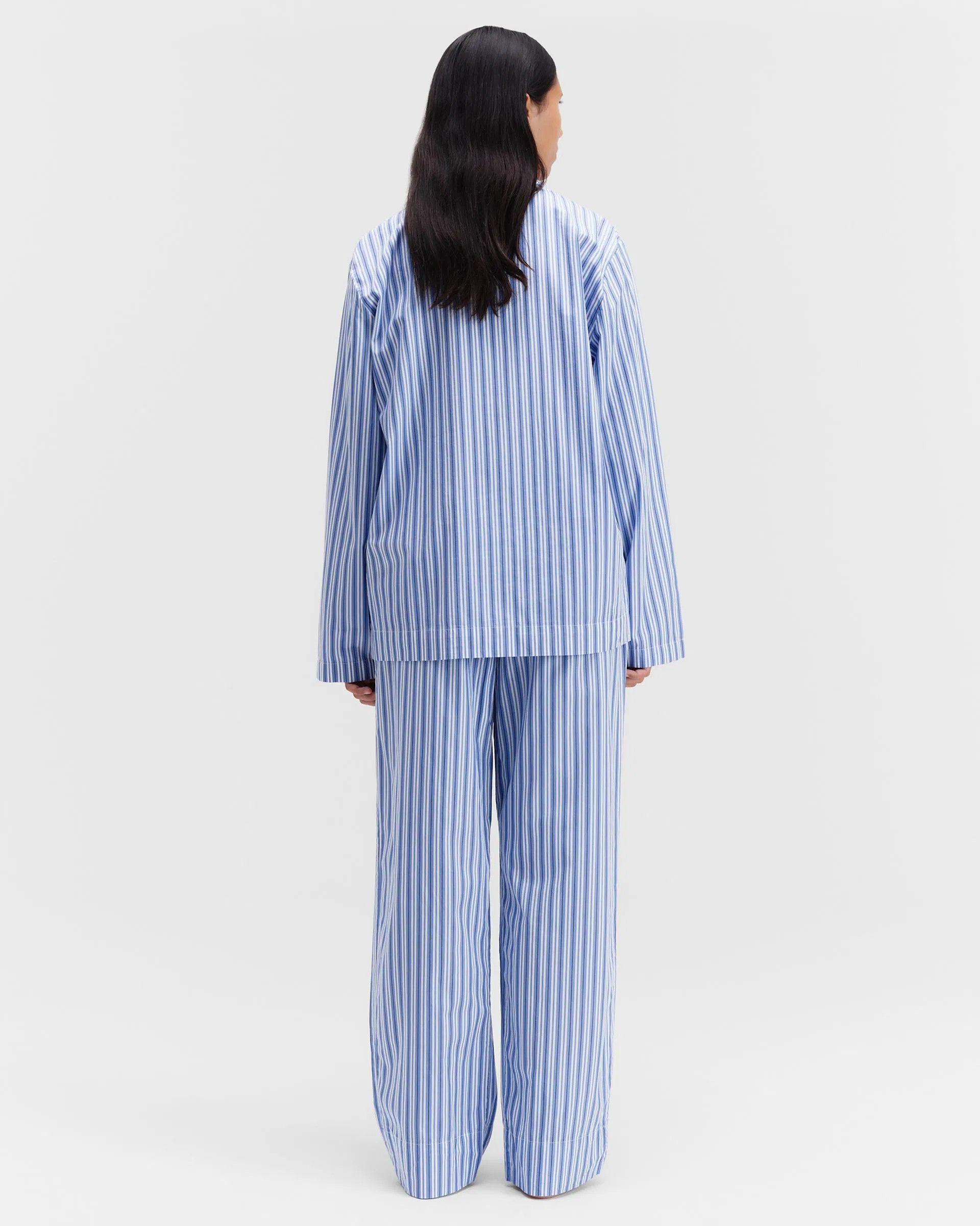 Tekla o1mle0525 Unisex Poplin Pyjamas Shirt Penny Stripes in Blue Size M / US 6-8 / IT 42-44 - 4 Thumbnail