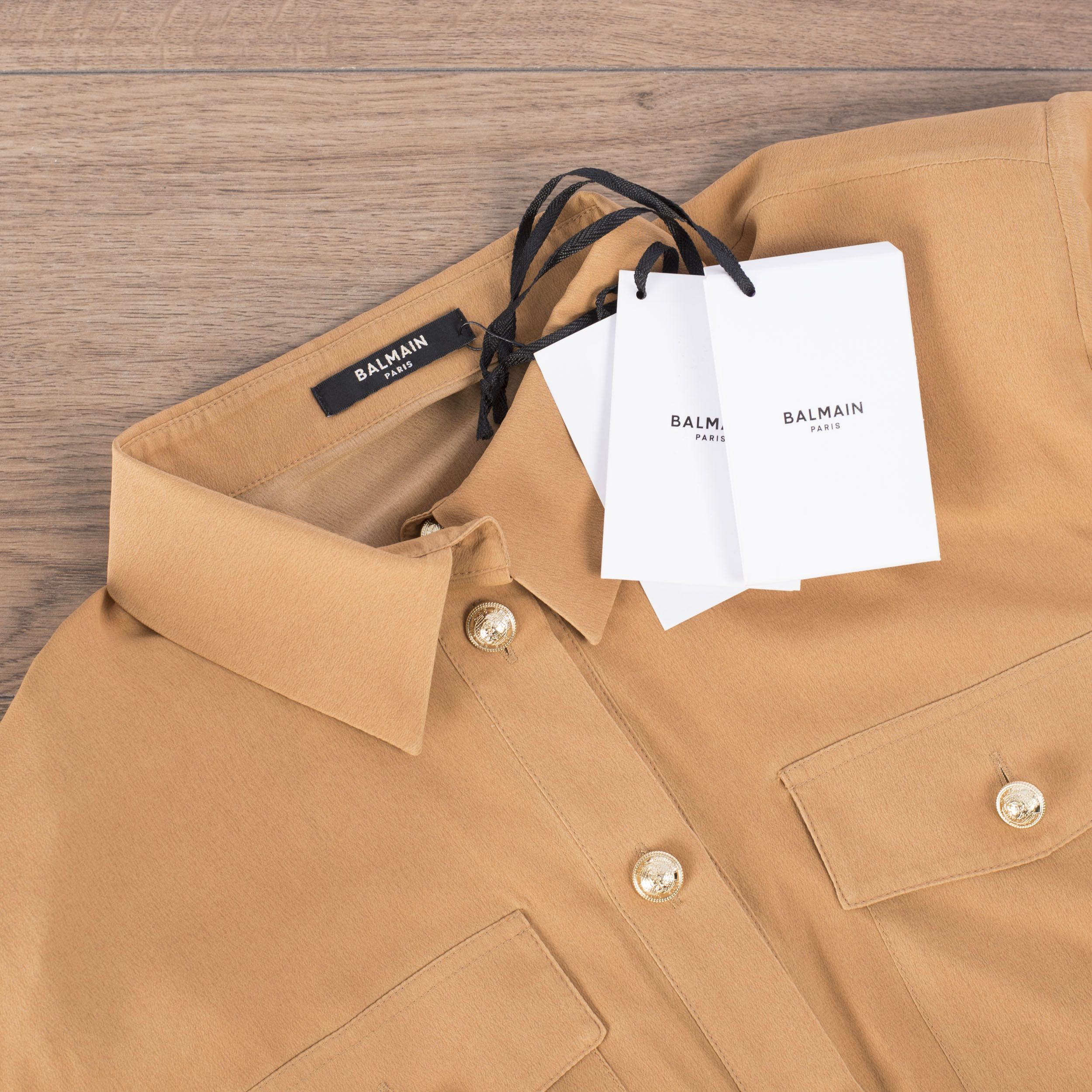 Balmain Silk Shirt With Gold Colored Buttons & Shoulder Pads Size M / US 6-8 / IT 42-44 - 9 Thumbnail