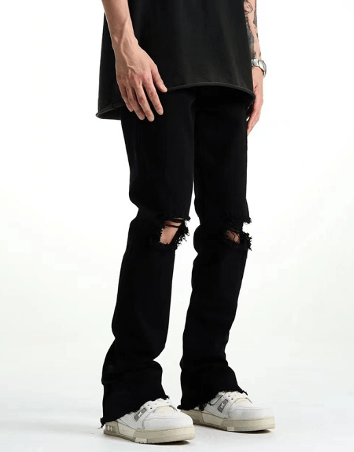 Japanese Brand × Jean Vintage high street slim straight black ripped jeans Size US 32 / EU 48 - 1 Thumbnail