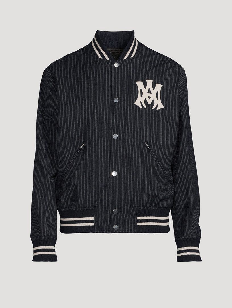 o1s1wg110326 MA Hollywood Pinstripe Bomber Jacket in Black