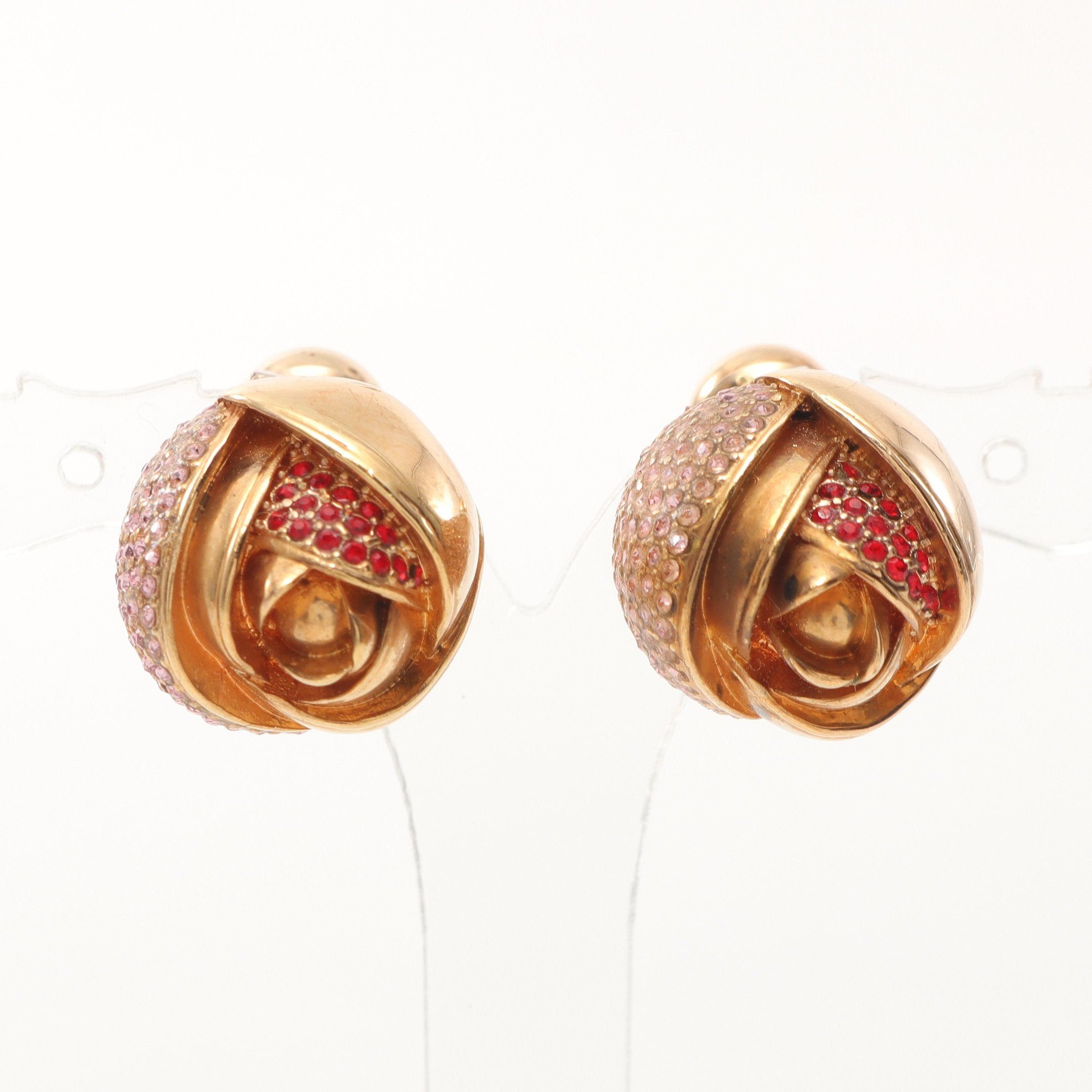 Dior Dior Earrings Gp Rhinestone Gold Pink Red Size ONE SIZE - 1 Thumbnail