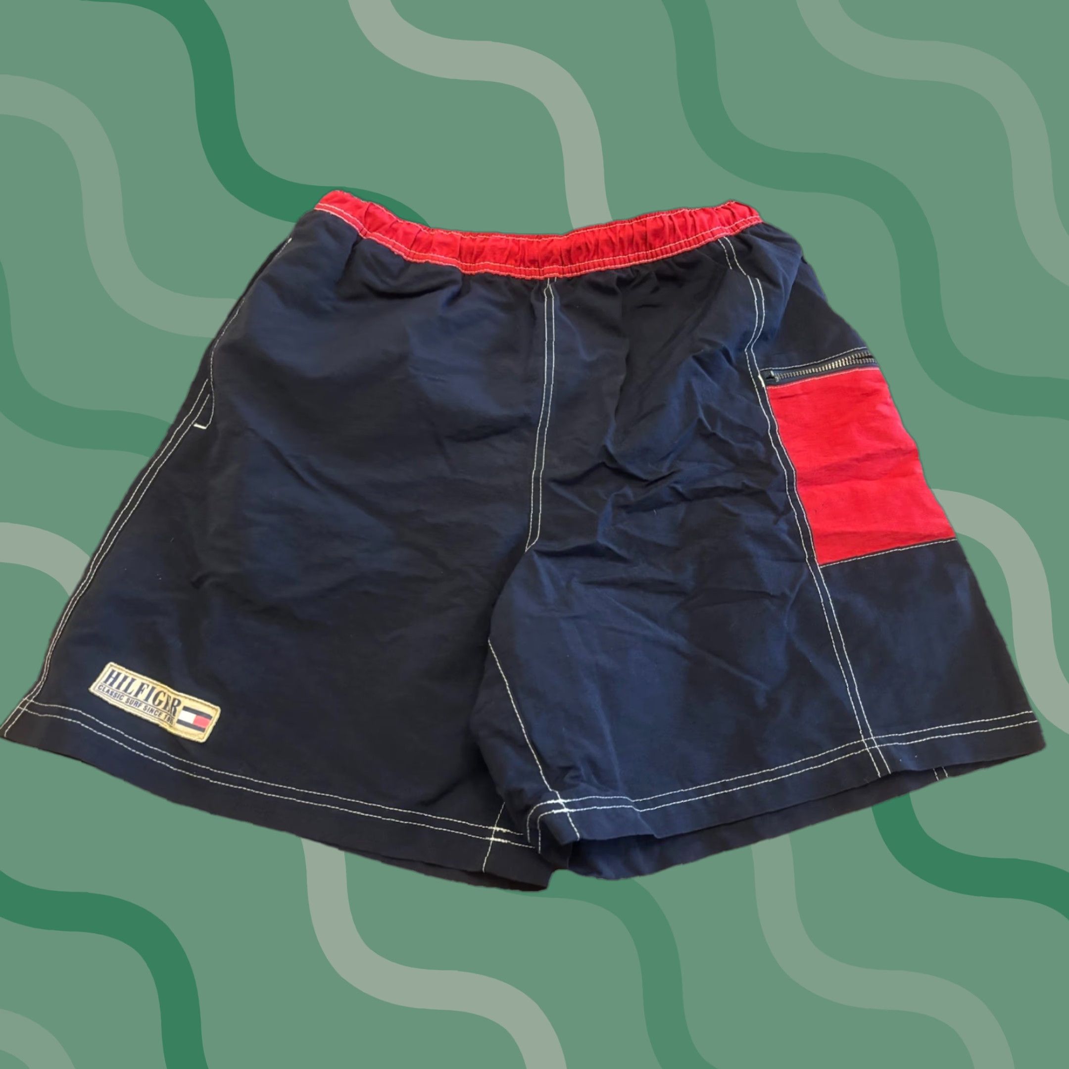 Tommy Hilfiger VINTAGE Tommy Hilfiger Men's Blue Swimming Trunks Shorts M B2 Size US 31 - 1 Thumbnail