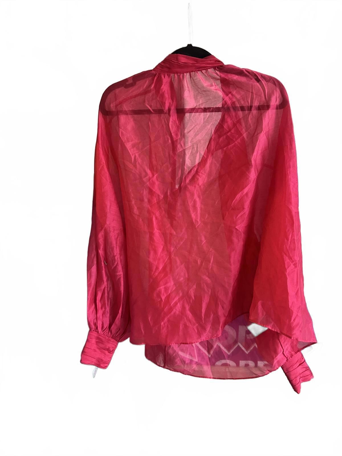 Designer Chic Sheer Long Sleeve Blouse - Vibrant Pink Size XXL / US 16-18 / IT 52-54 - 1 Thumbnail