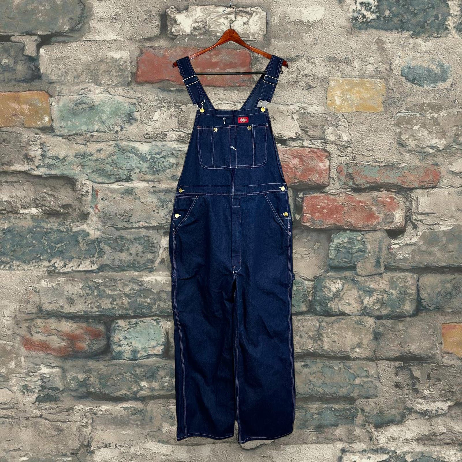 Image of Dickies Carpenter Overalls Dark Wash Denim Wide Leg Baggy in Blue, Men's (Size 38)