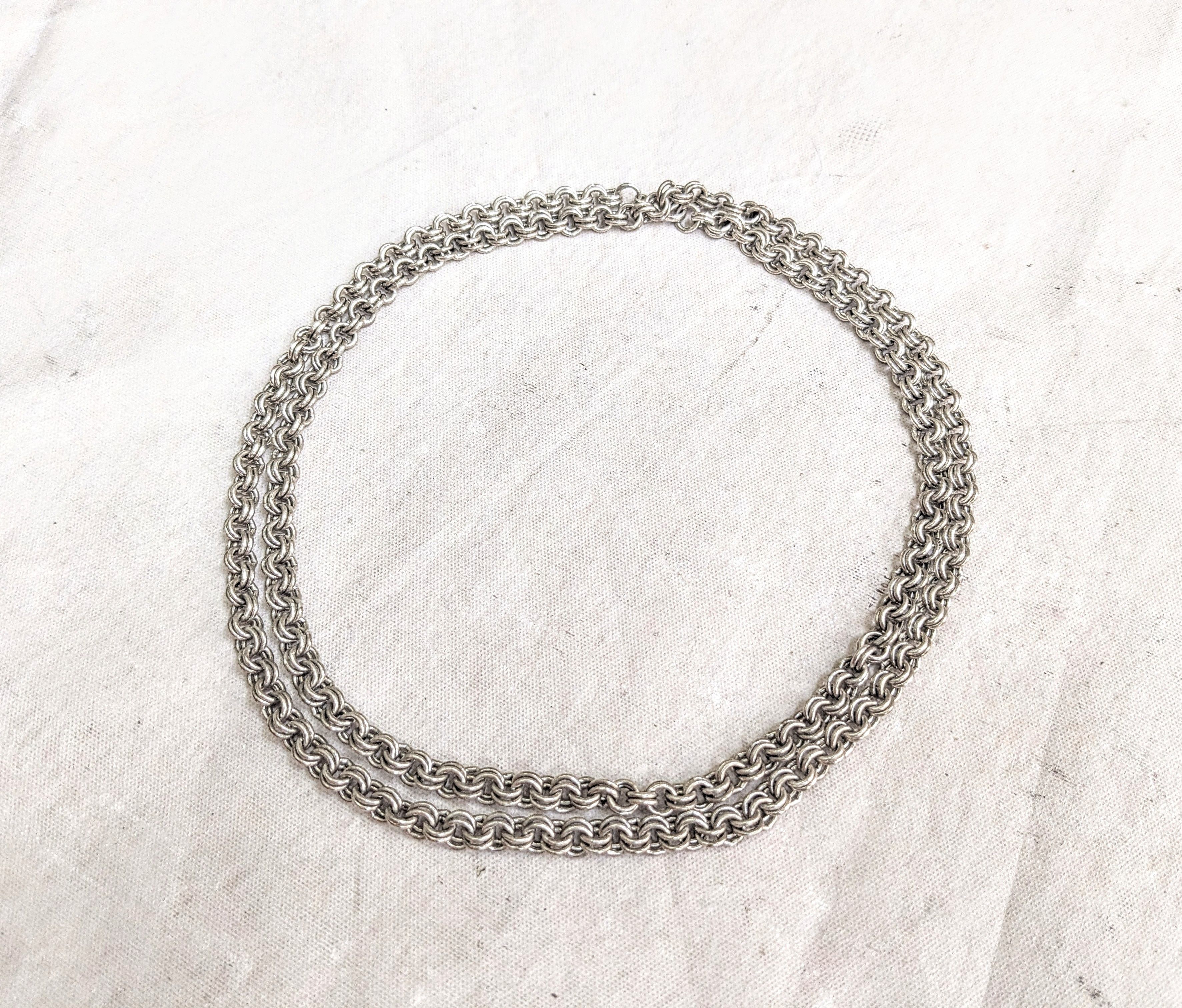 Vintage Sterling Silver Necklace Double Rolo Biker 32