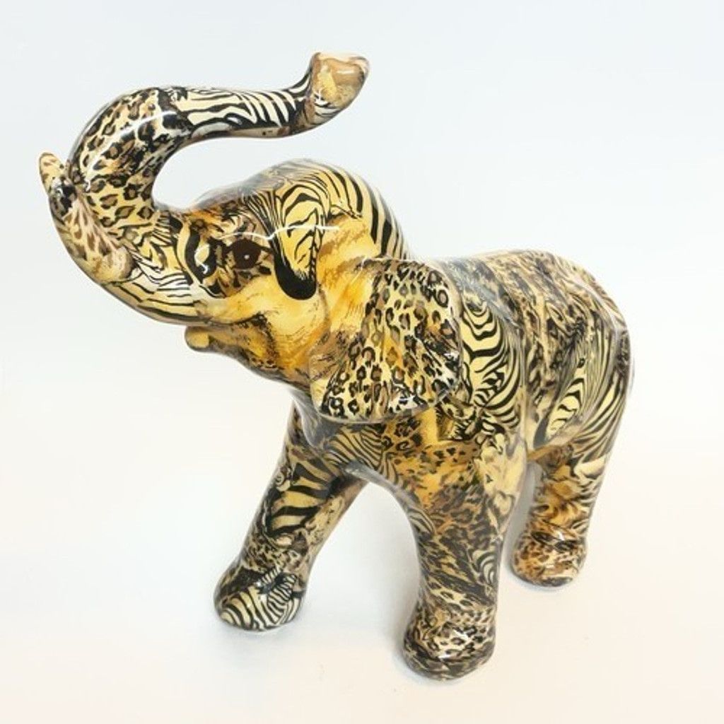 The Unbranded Brand NWOB Elephant Figurine Jungle Animal Print Safari Patchwork Size ONE SIZE - 15 Thumbnail