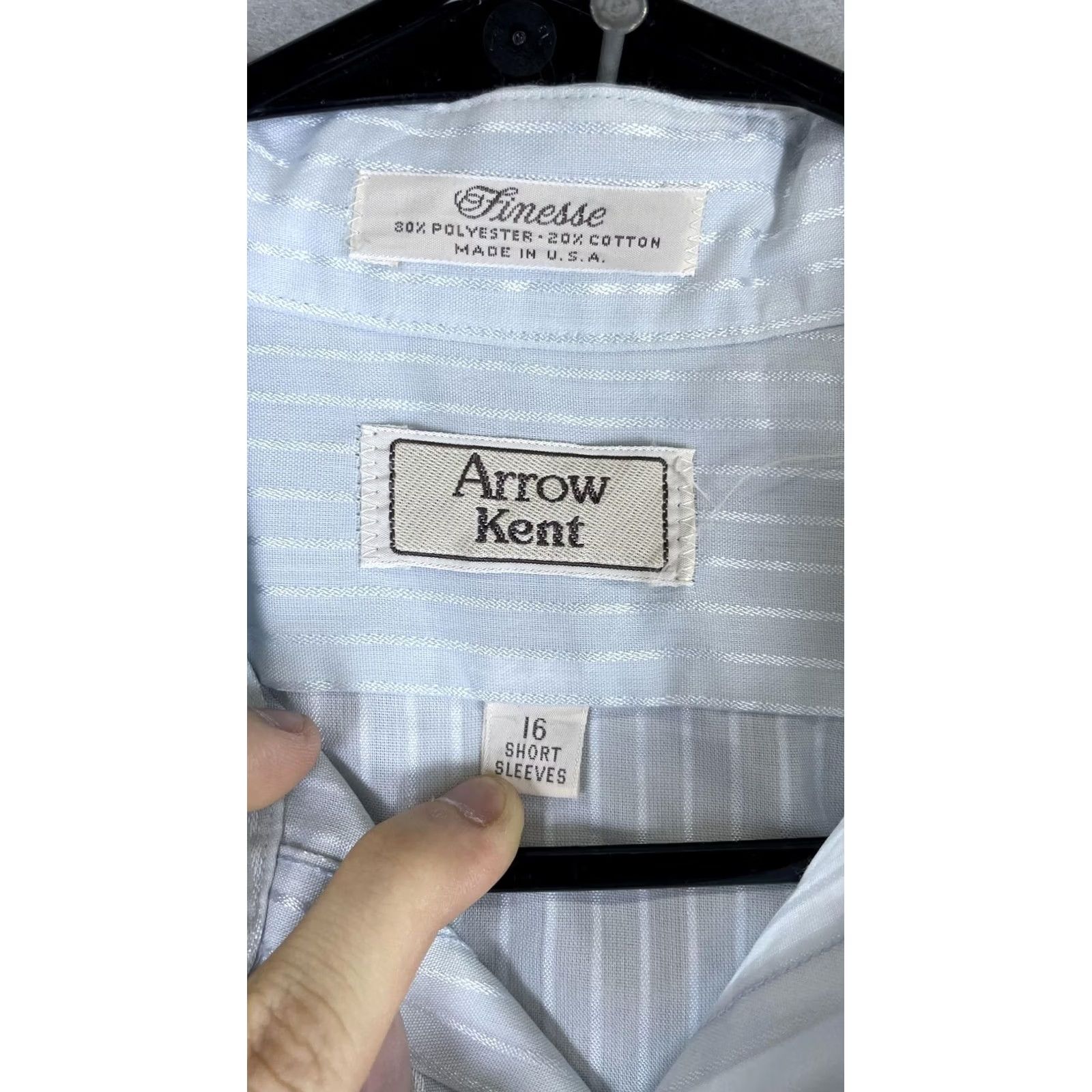 Arrow VINTAGE Arrow Kent Mens Dress Shirt 16 Blue Stripe Regular Fit Short Sleeve Size 42R - 2 Thumbnail