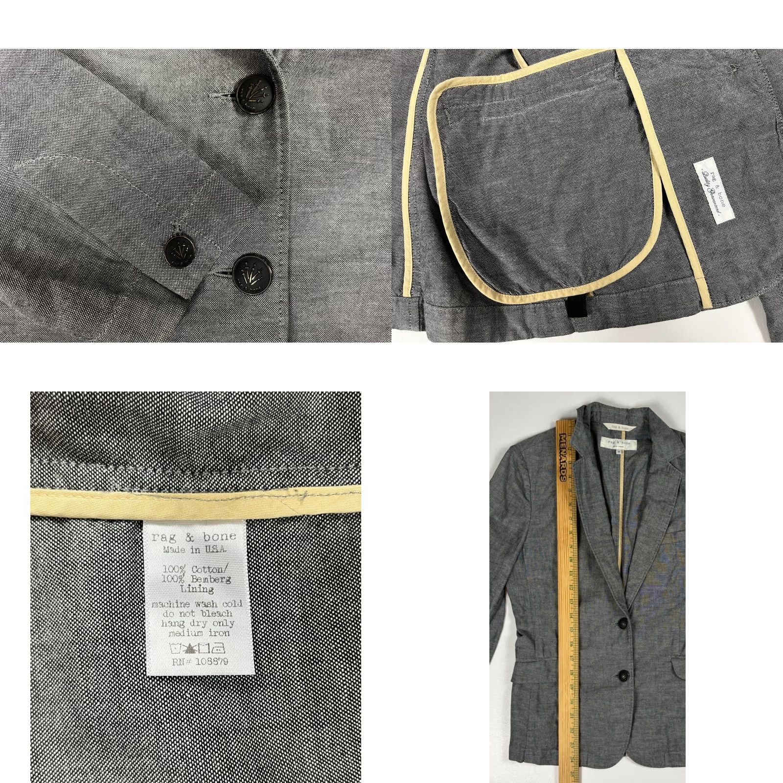 Rag & Bone VINTAGE Rag & Bone Blazer Jacket Womens Made in USA Gray Size 4 City Classic Designer 90s 00s Pockets Lightweight Button Closure Mid-Length Size S / US 4 / IT 40 - 8 Thumbnail